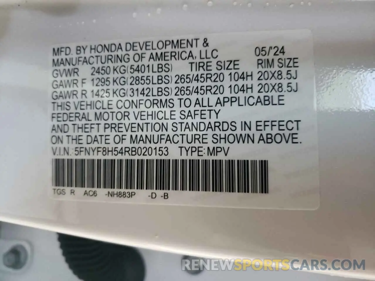 15 Photograph of a damaged car 5FNYF8H54RB020153 HONDA PASSPORT 2024