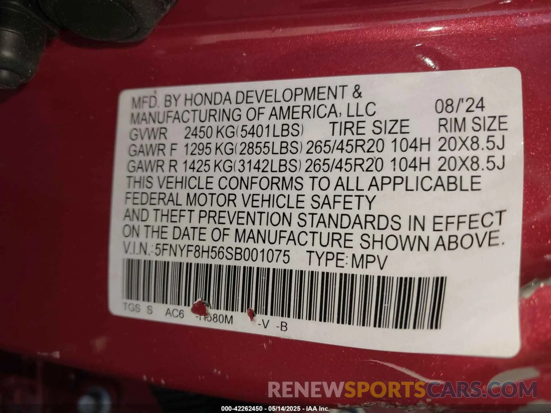 9 Photograph of a damaged car 5FNYF8H56SB001075 HONDA PASSPORT 2025