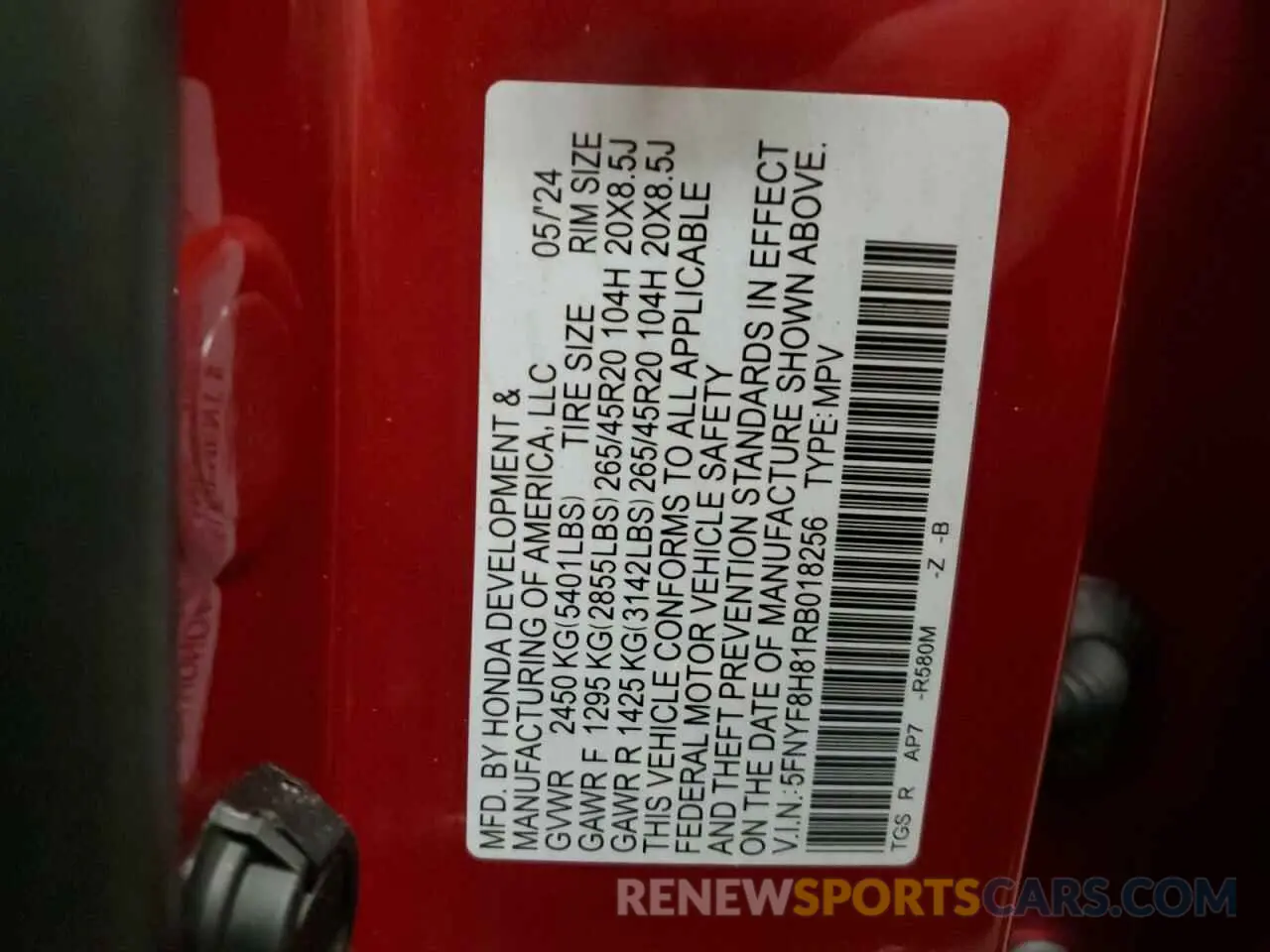 14 Photograph of a damaged car 5FNYF8H81RB018256 HONDA PASSPORT B 2024