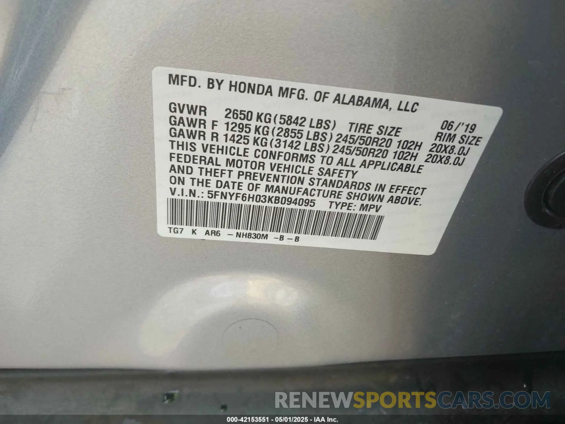 9 Photograph of a damaged car 5FNYF6H03KB094095 HONDA PILOT 2019