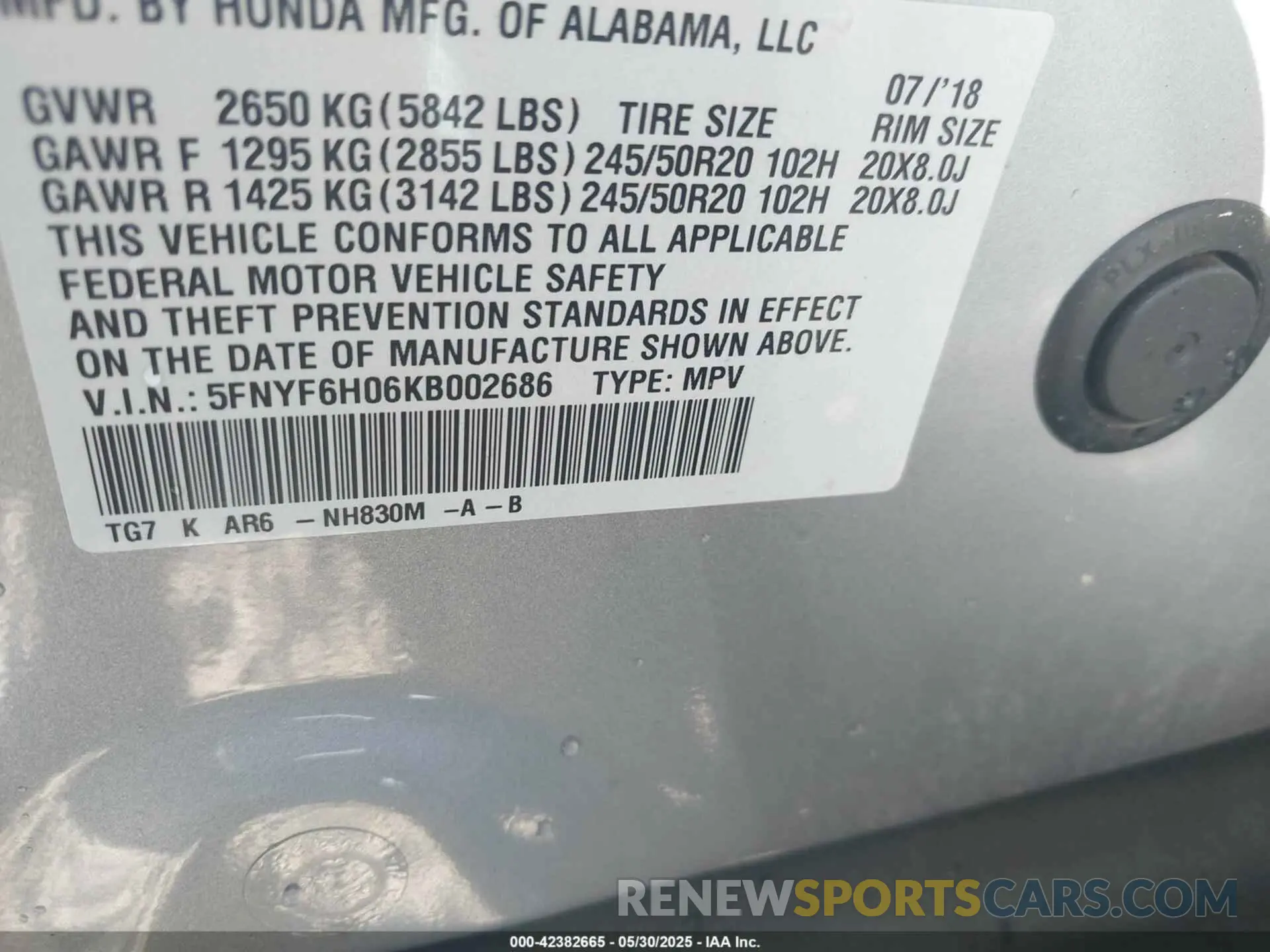 9 Photograph of a damaged car 5FNYF6H06KB002686 HONDA PILOT 2019