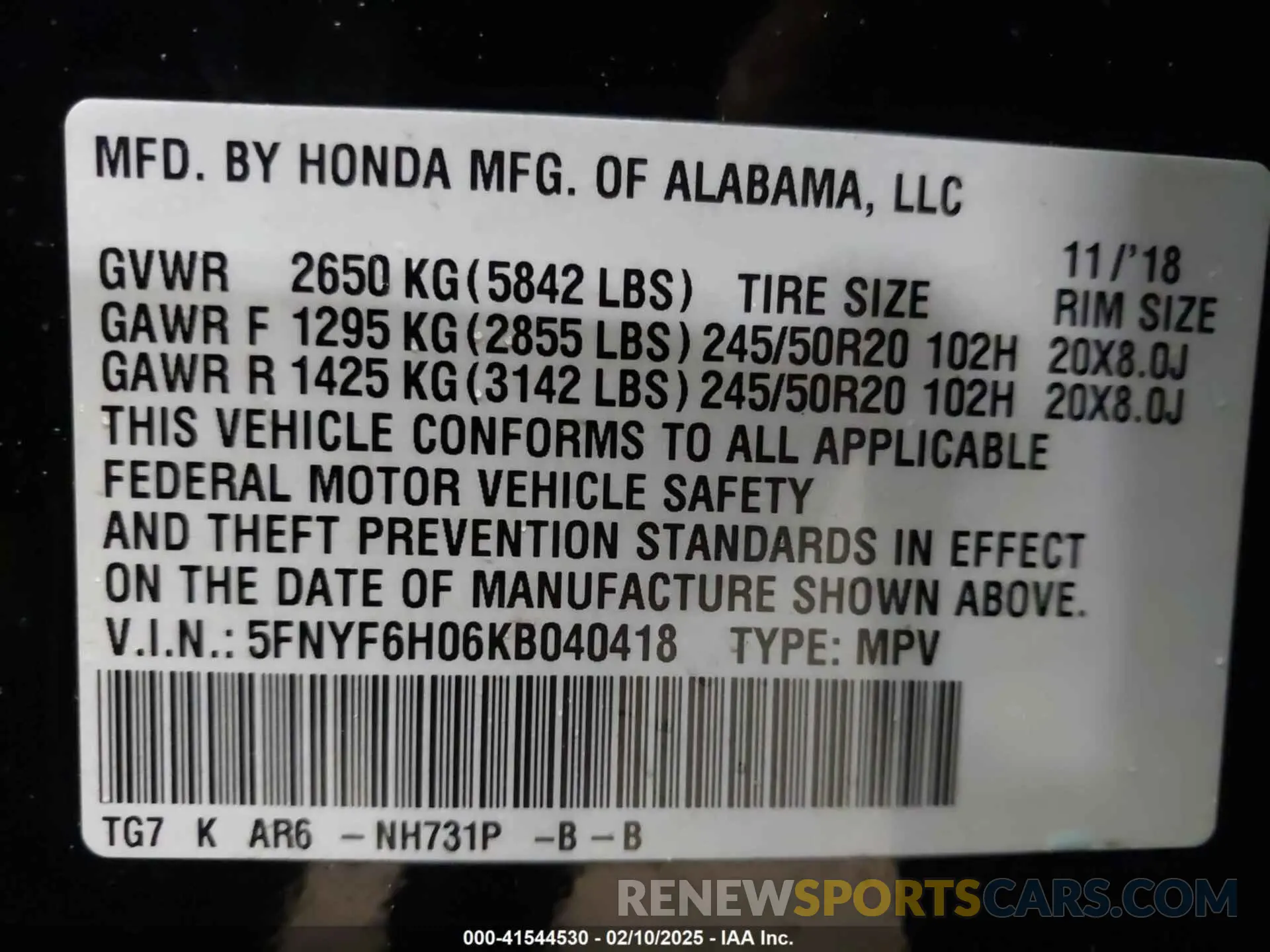 9 Photograph of a damaged car 5FNYF6H06KB040418 HONDA PILOT 2019