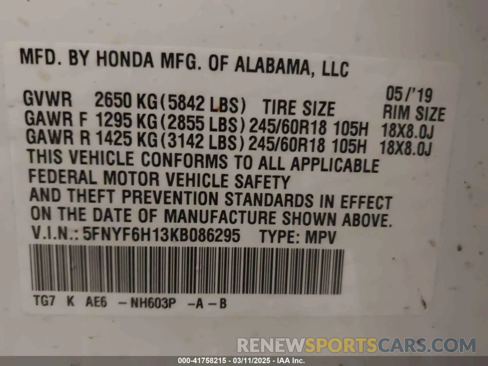 9 Photograph of a damaged car 5FNYF6H13KB086295 HONDA PILOT 2019
