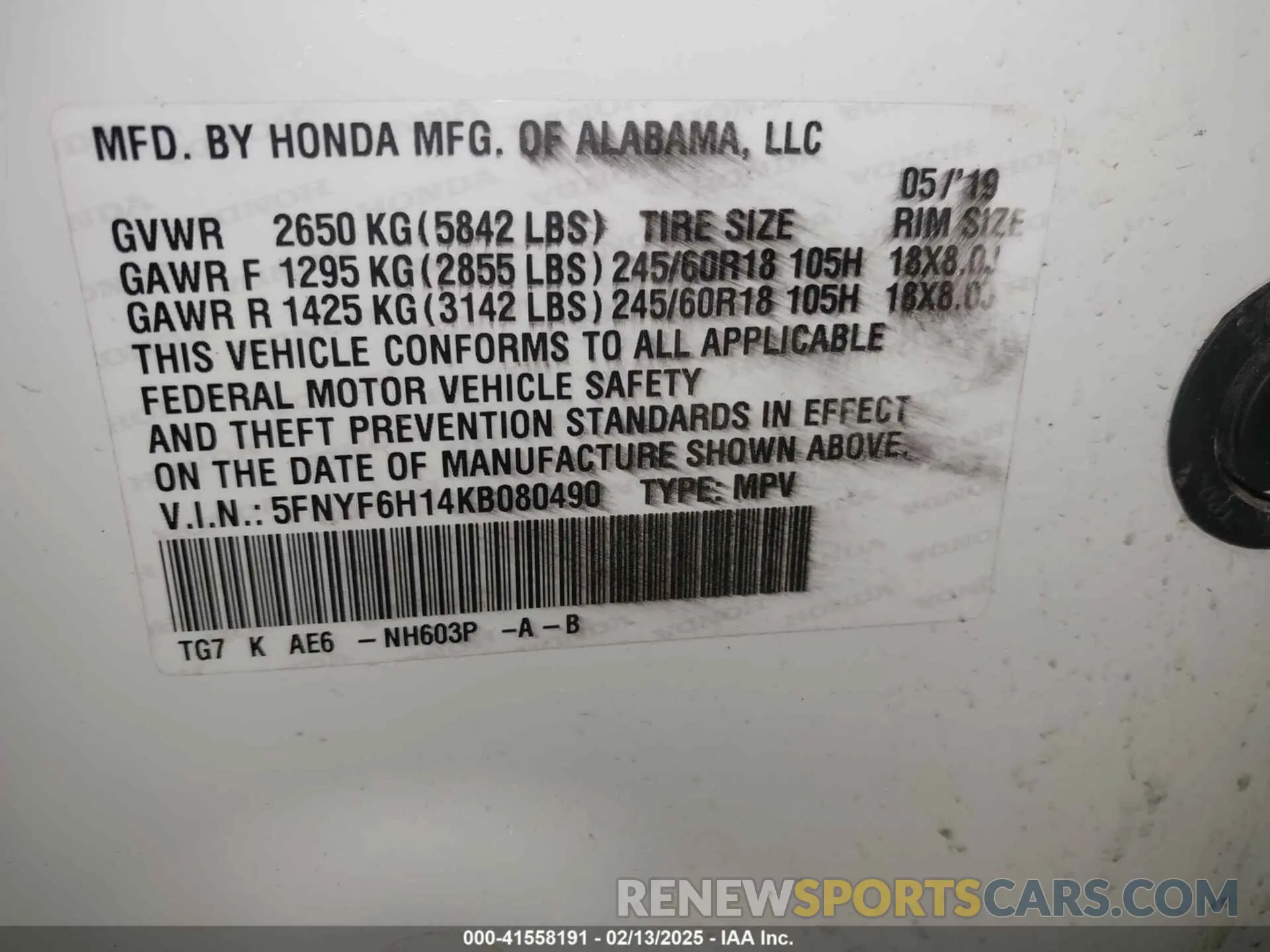 9 Photograph of a damaged car 5FNYF6H14KB080490 HONDA PILOT 2019