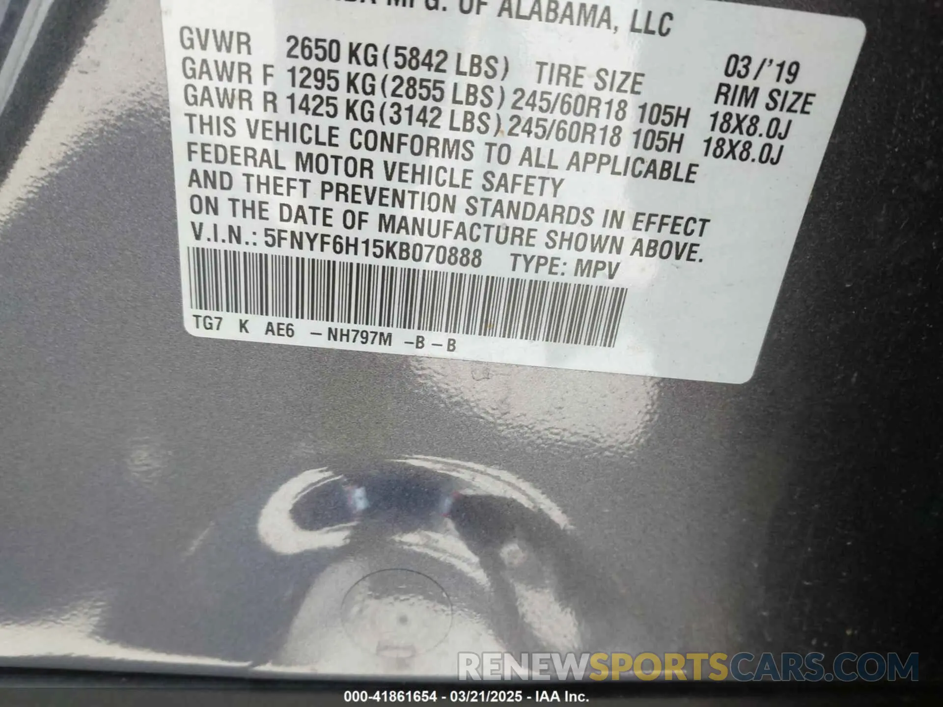 9 Photograph of a damaged car 5FNYF6H15KB070888 HONDA PILOT 2019