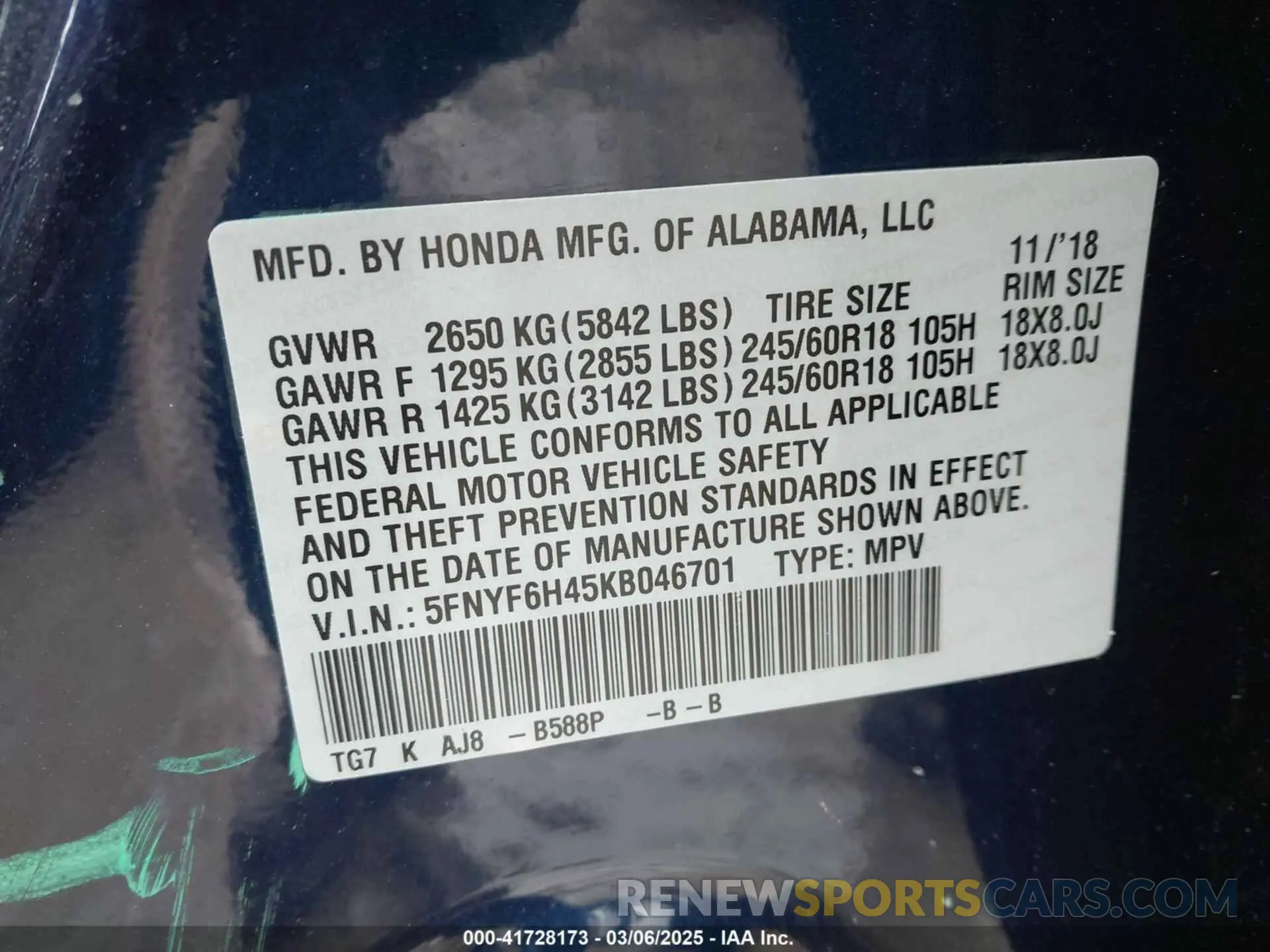 9 Photograph of a damaged car 5FNYF6H45KB046701 HONDA PILOT 2019
