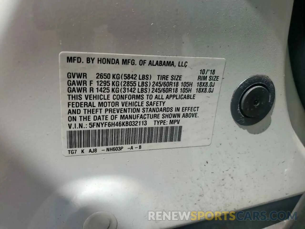 13 Photograph of a damaged car 5FNYF6H46KB032113 HONDA PILOT 2019