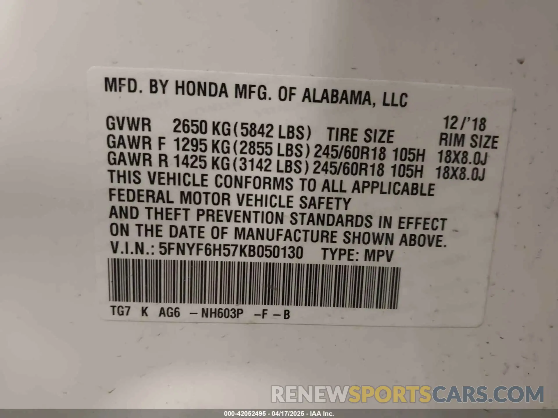 9 Photograph of a damaged car 5FNYF6H57KB050130 HONDA PILOT 2019
