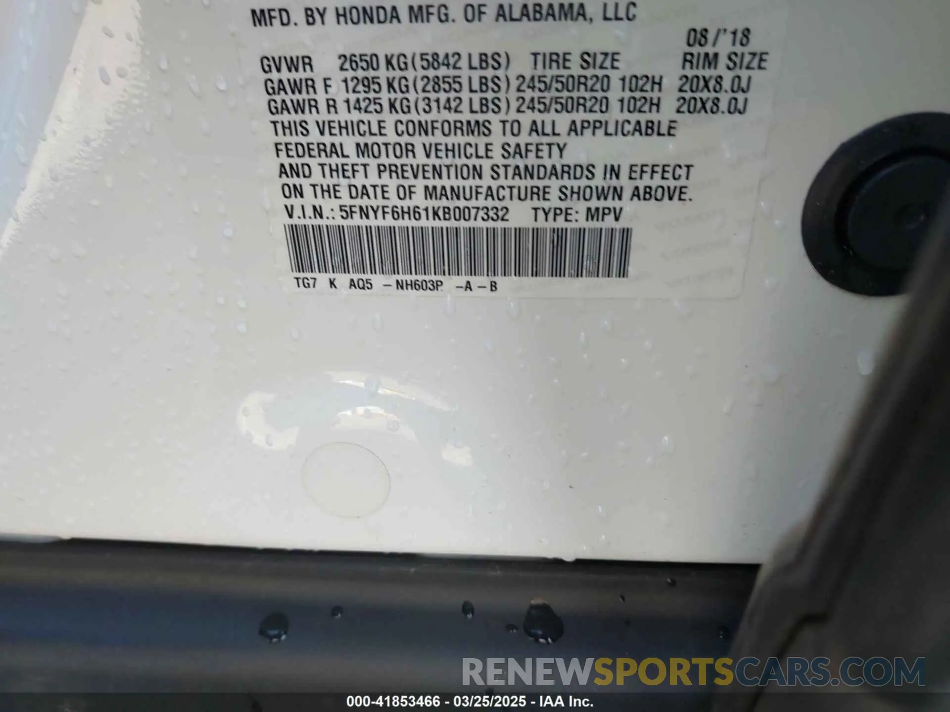 9 Photograph of a damaged car 5FNYF6H61KB007332 HONDA PILOT 2019