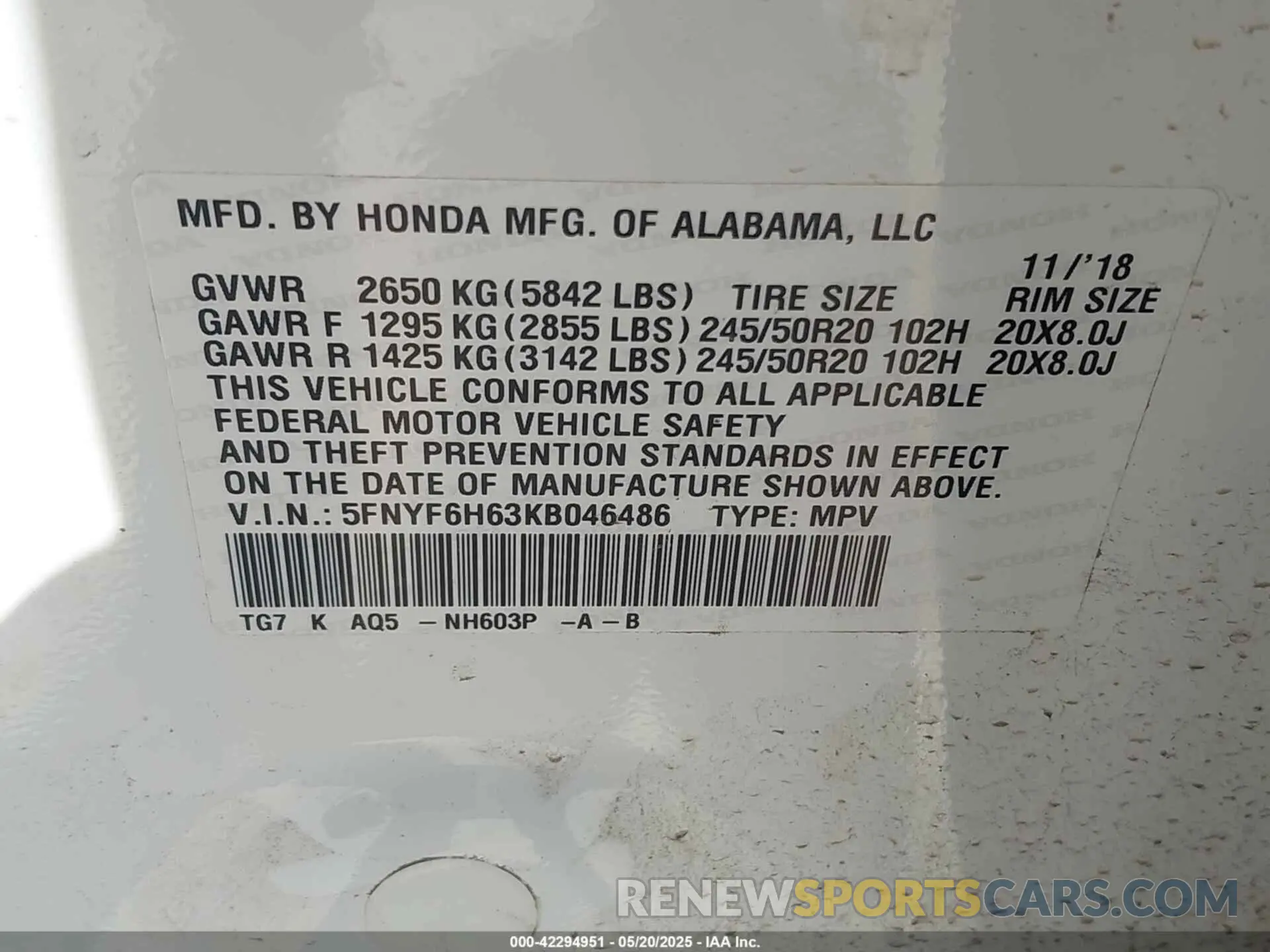 9 Photograph of a damaged car 5FNYF6H63KB046486 HONDA PILOT 2019