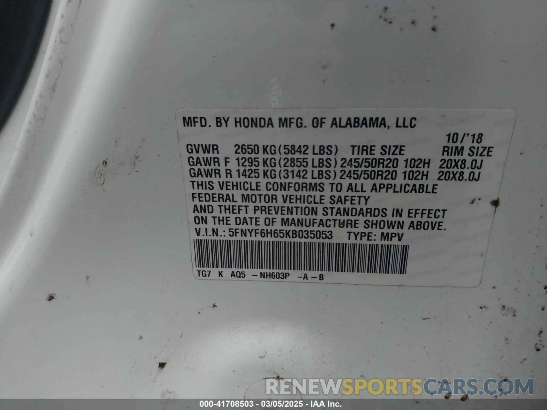 9 Photograph of a damaged car 5FNYF6H65KB035053 HONDA PILOT 2019