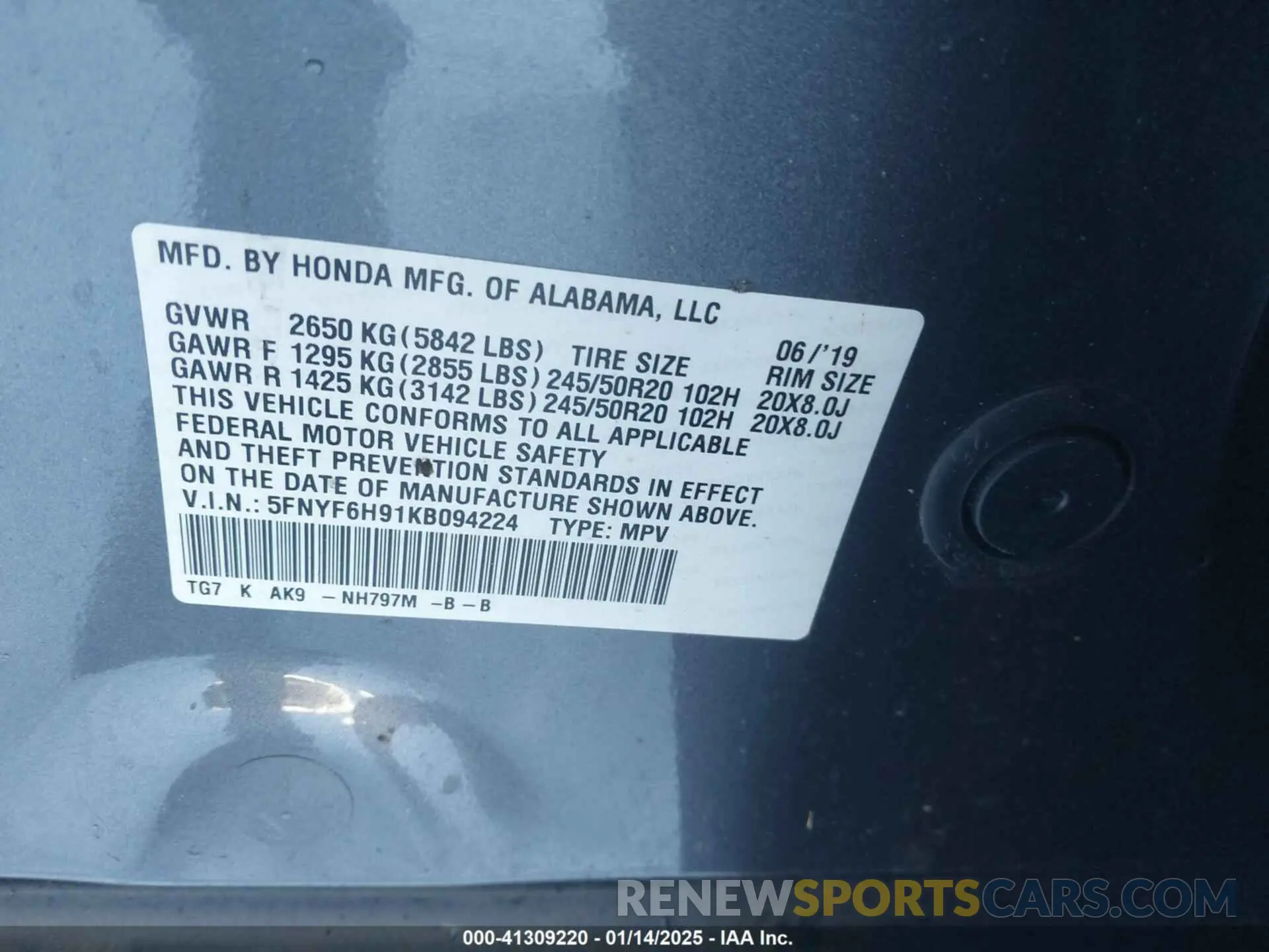 9 Photograph of a damaged car 5FNYF6H91KB094224 HONDA PILOT 2019
