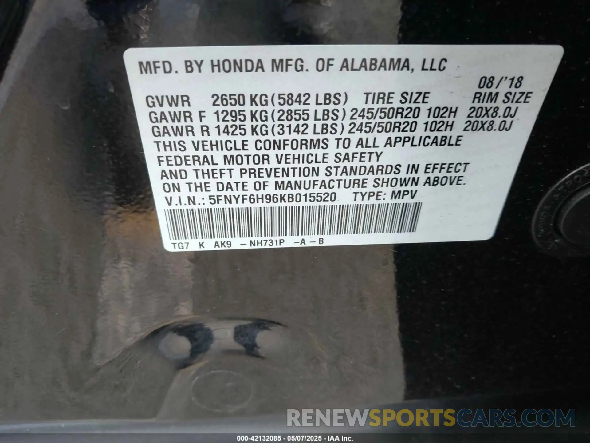 9 Photograph of a damaged car 5FNYF6H96KB015520 HONDA PILOT 2019