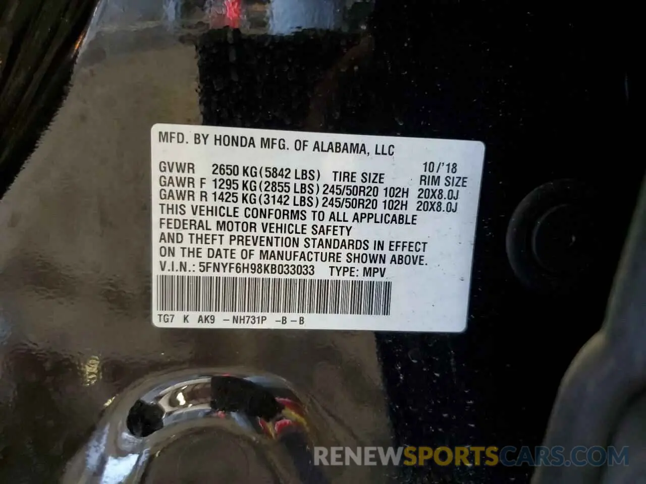 13 Photograph of a damaged car 5FNYF6H98KB033033 HONDA PILOT 2019