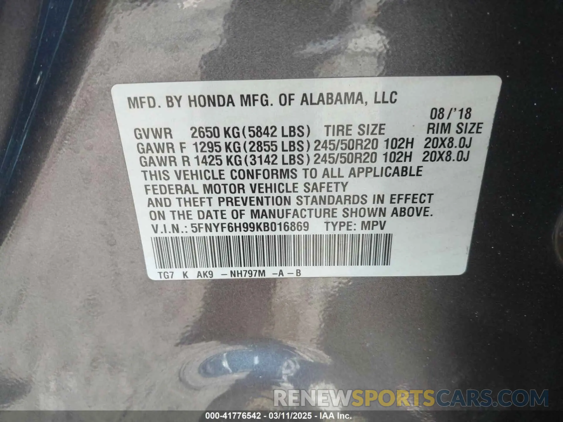 9 Photograph of a damaged car 5FNYF6H99KB016869 HONDA PILOT 2019