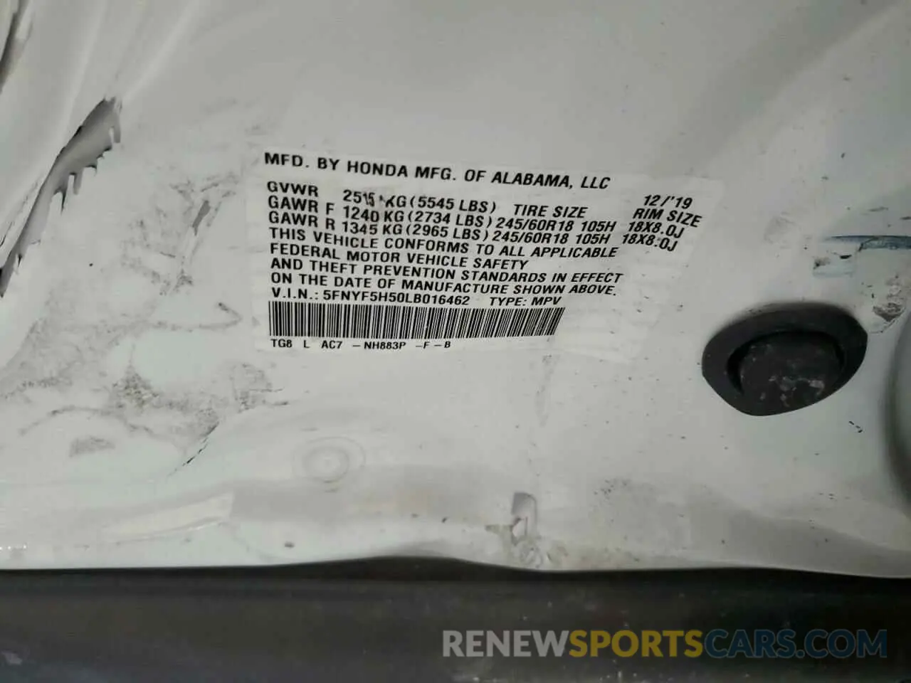15 Photograph of a damaged car 5FNYF5H50LB016462 HONDA PILOT 2020