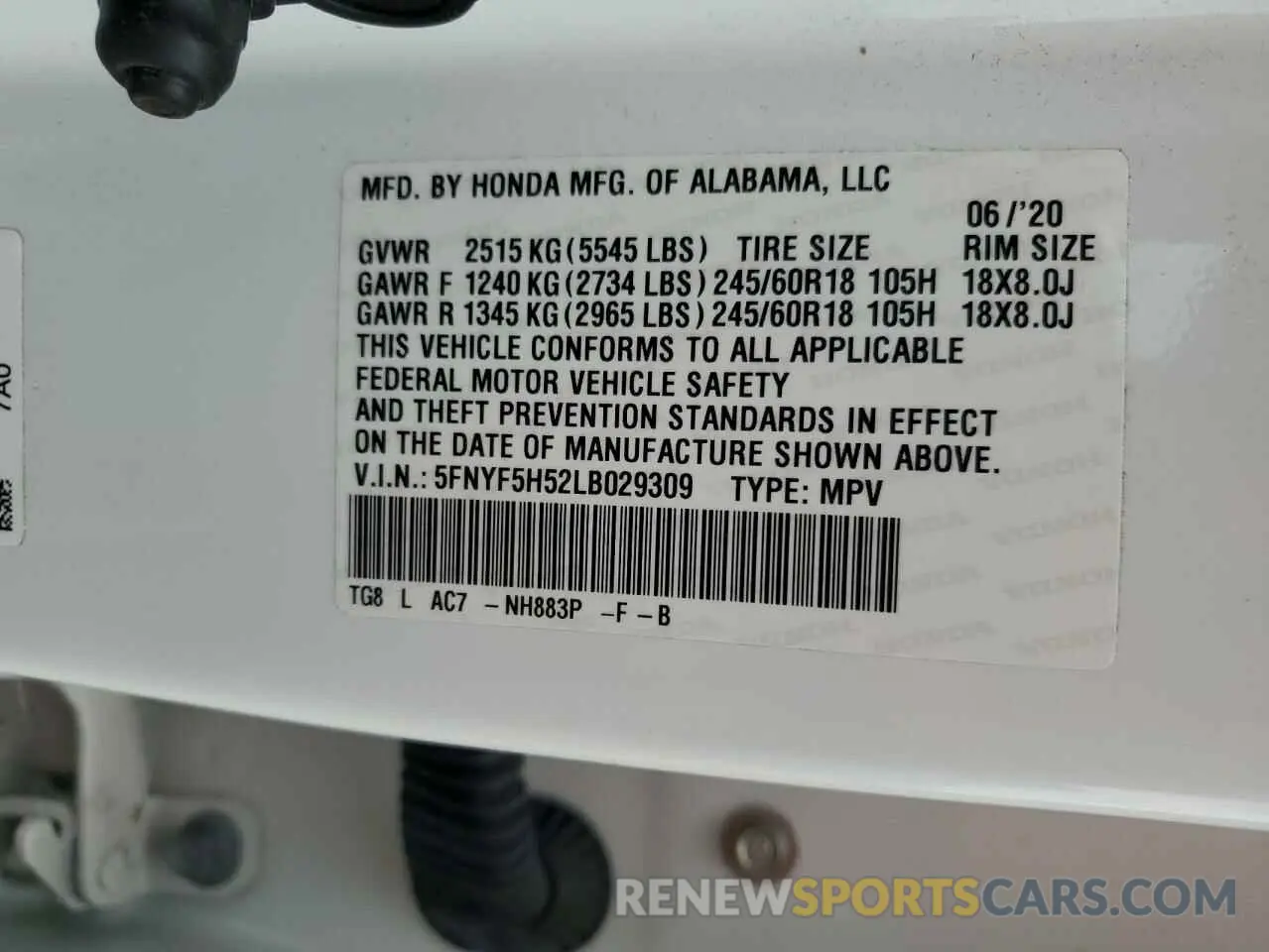 12 Photograph of a damaged car 5FNYF5H52LB029309 HONDA PILOT 2020