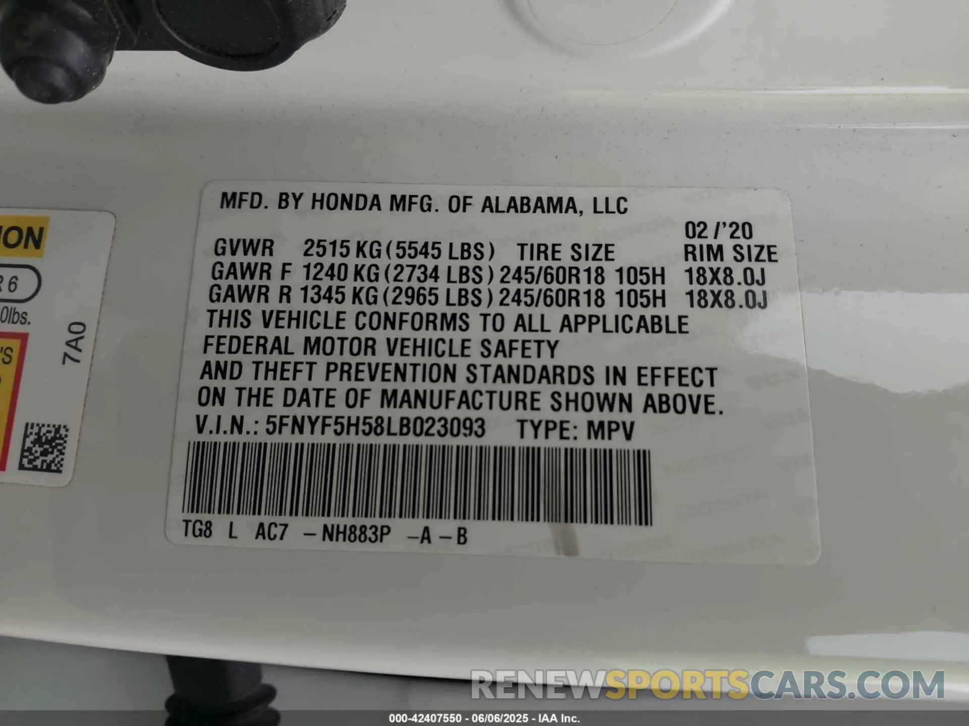 9 Photograph of a damaged car 5FNYF5H58LB023093 HONDA PILOT 2020