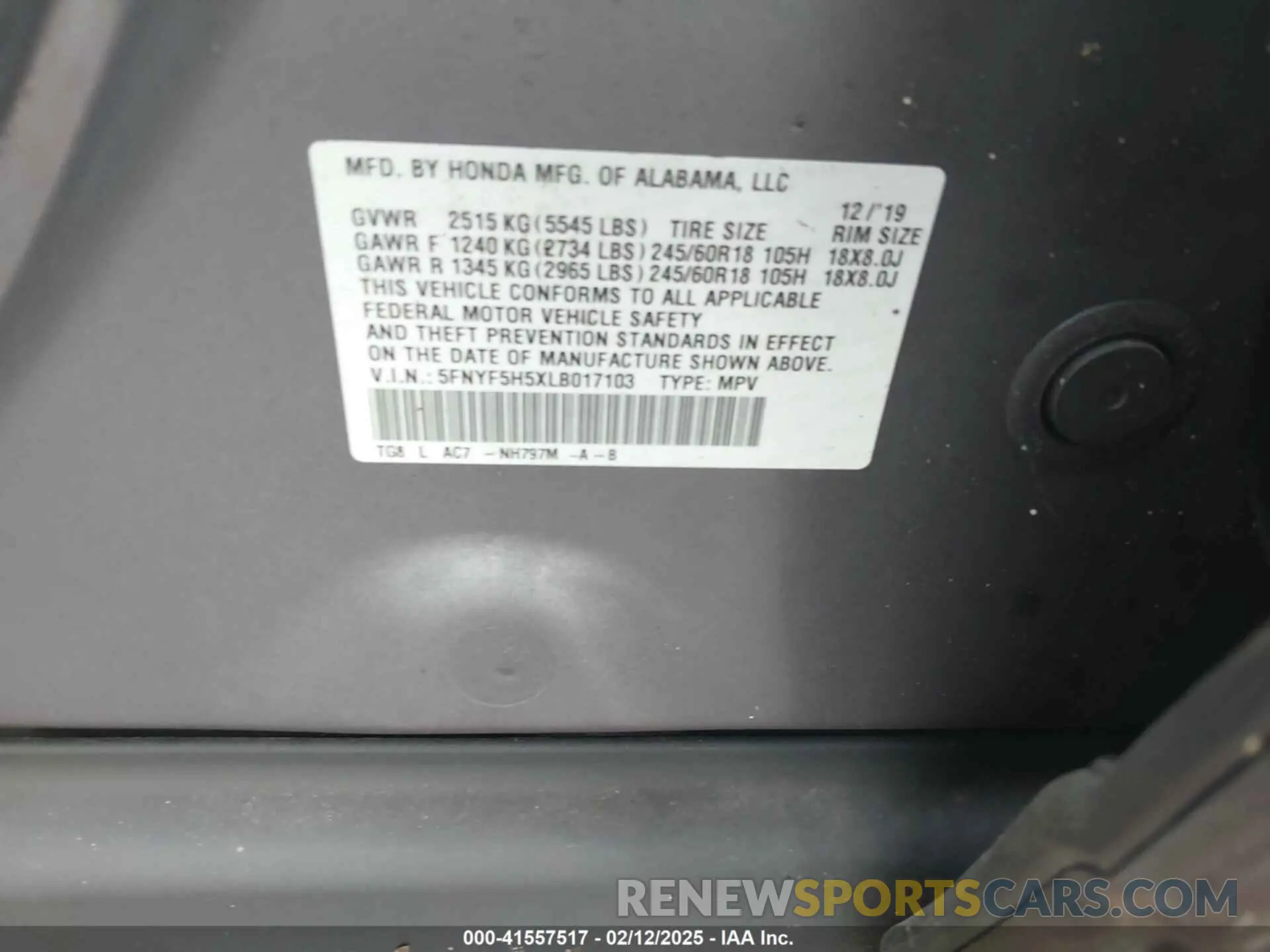 9 Photograph of a damaged car 5FNYF5H5XLB017103 HONDA PILOT 2020