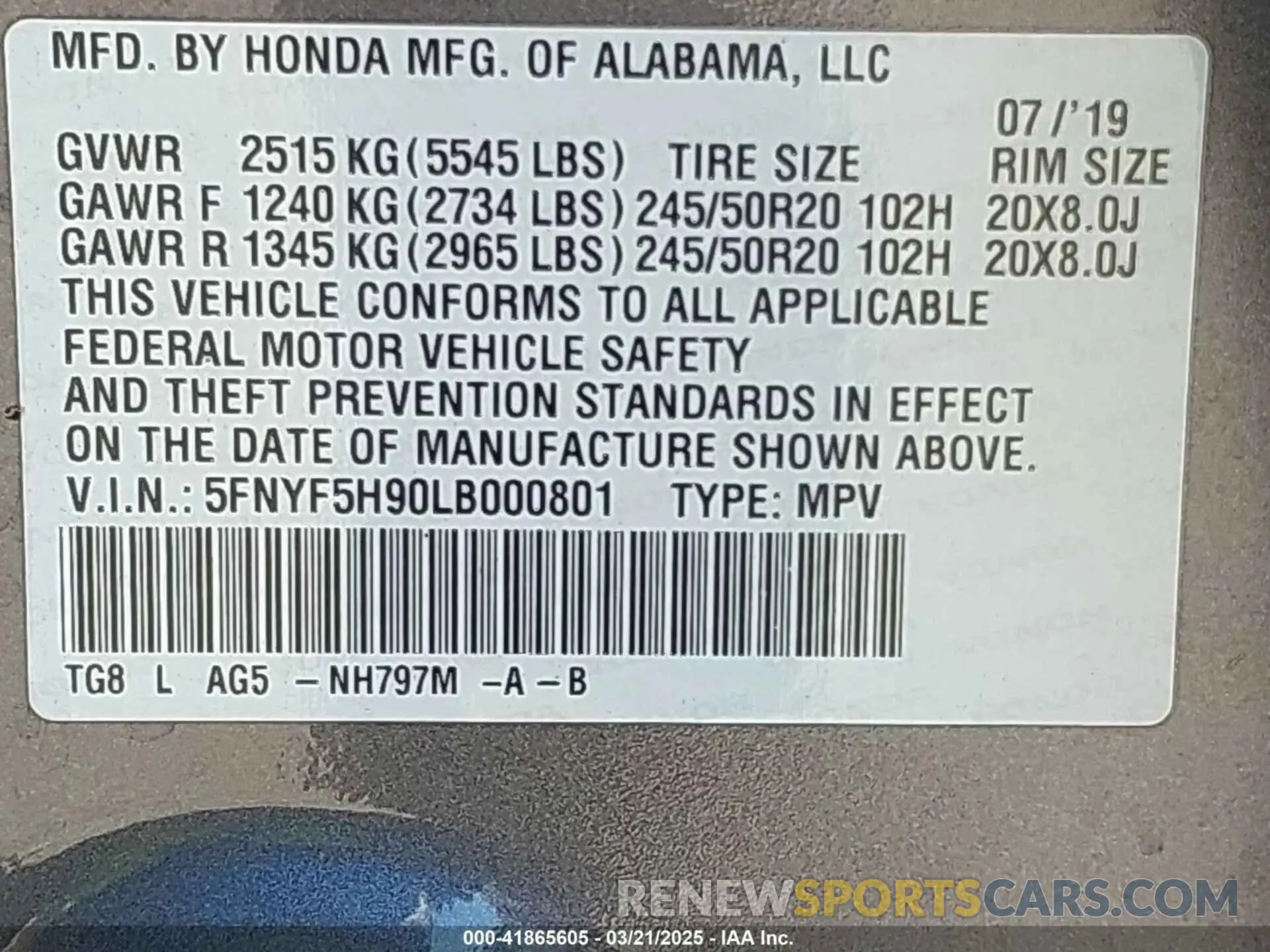 9 Photograph of a damaged car 5FNYF5H90LB000801 HONDA PILOT 2020