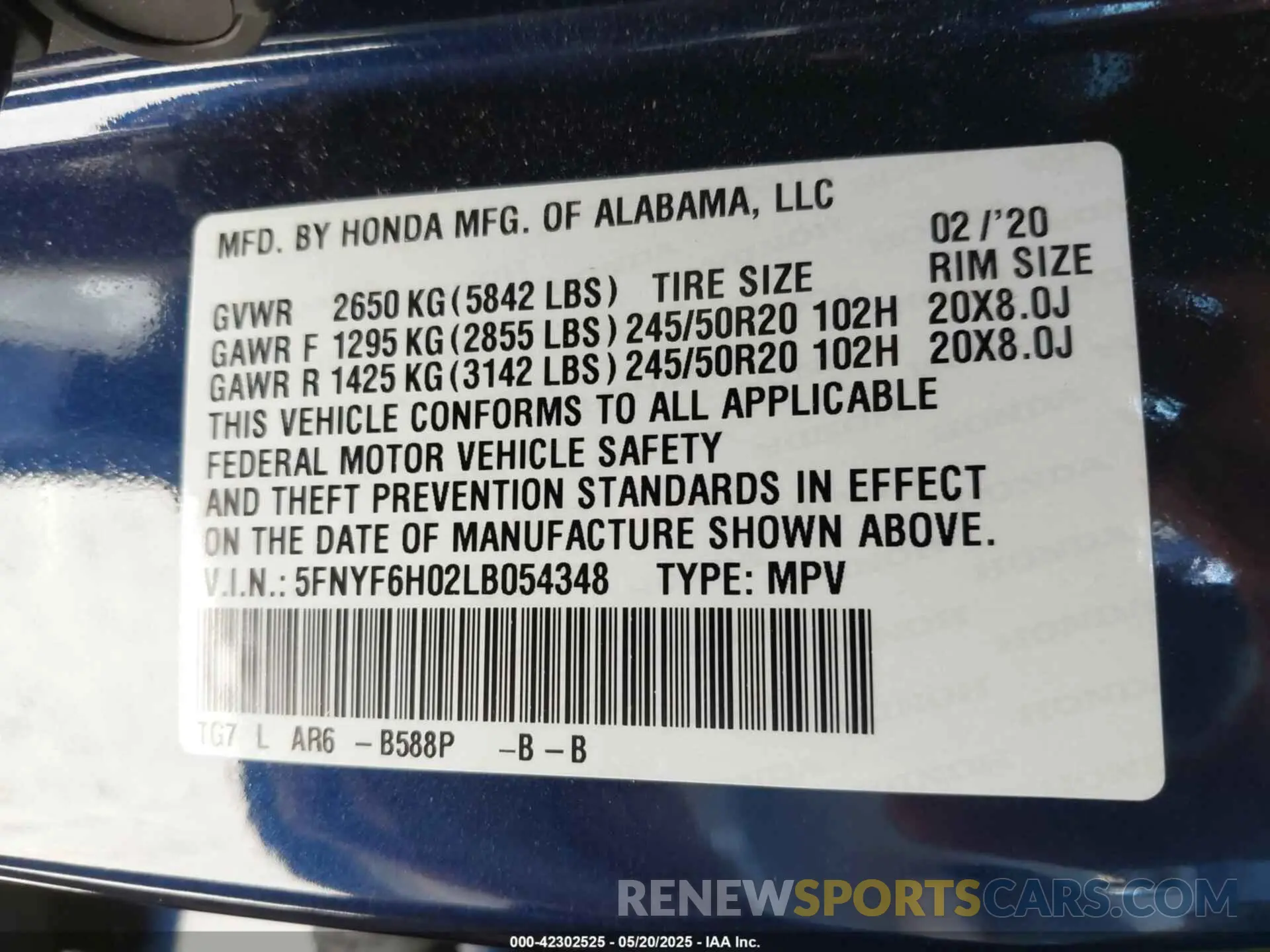 9 Photograph of a damaged car 5FNYF6H02LB054348 HONDA PILOT 2020