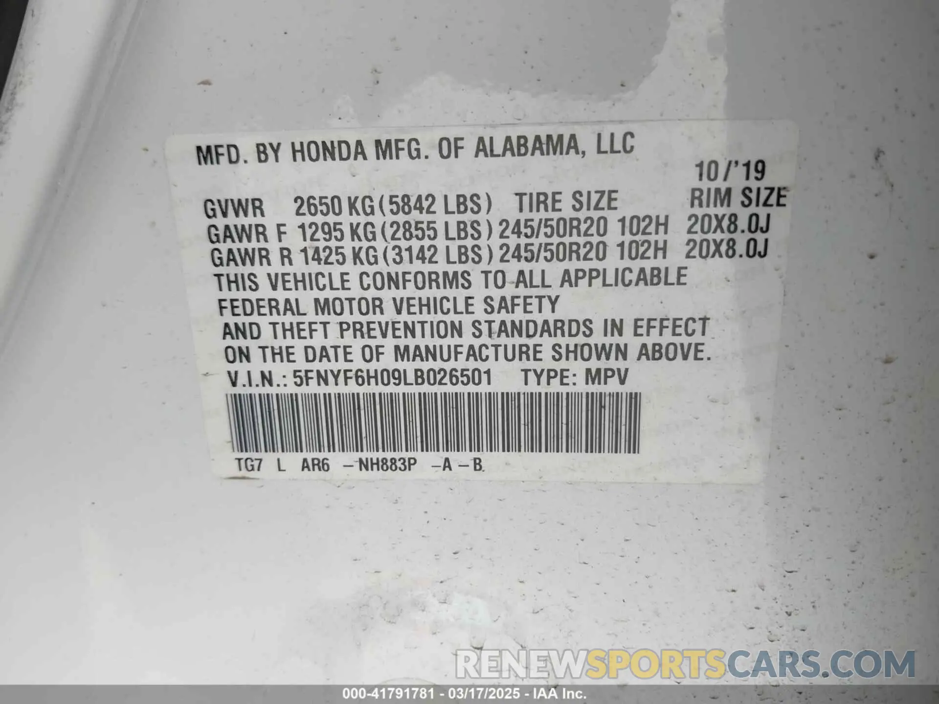 9 Photograph of a damaged car 5FNYF6H09LB026501 HONDA PILOT 2020