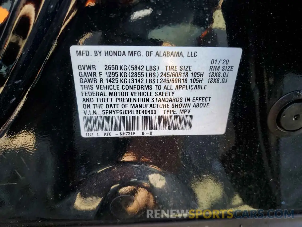 13 Photograph of a damaged car 5FNYF6H34LB040400 HONDA PILOT 2020