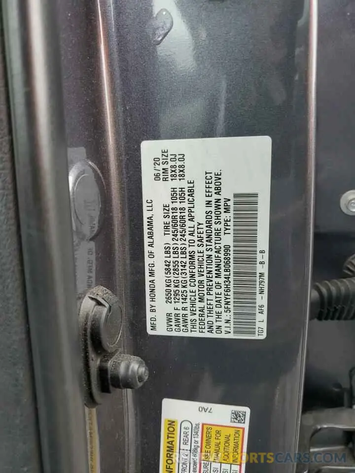 14 Photograph of a damaged car 5FNYF6H34LB068990 HONDA PILOT 2020