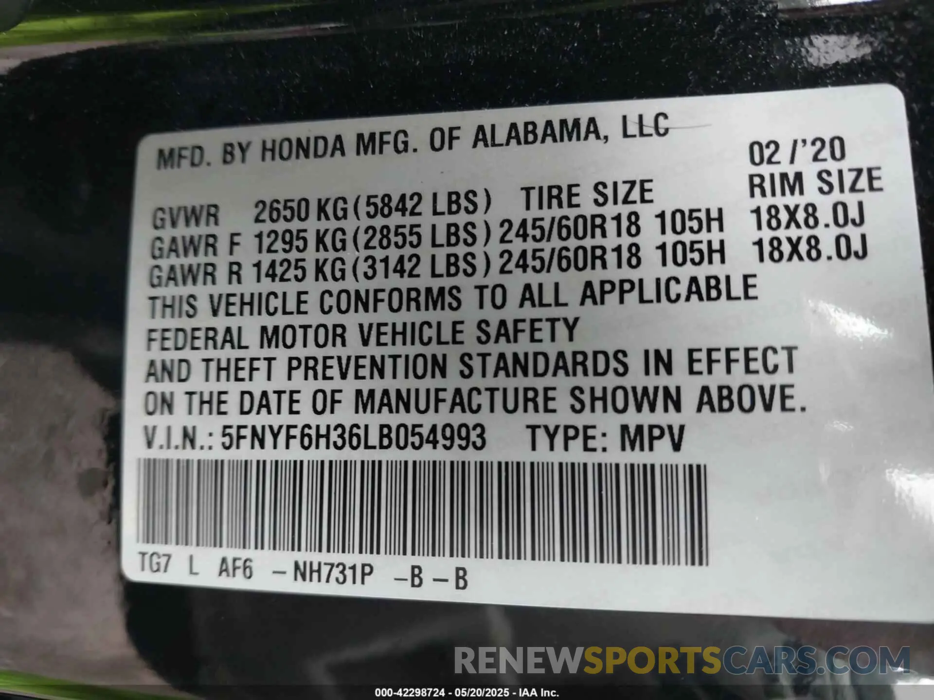 9 Photograph of a damaged car 5FNYF6H36LB054993 HONDA PILOT 2020