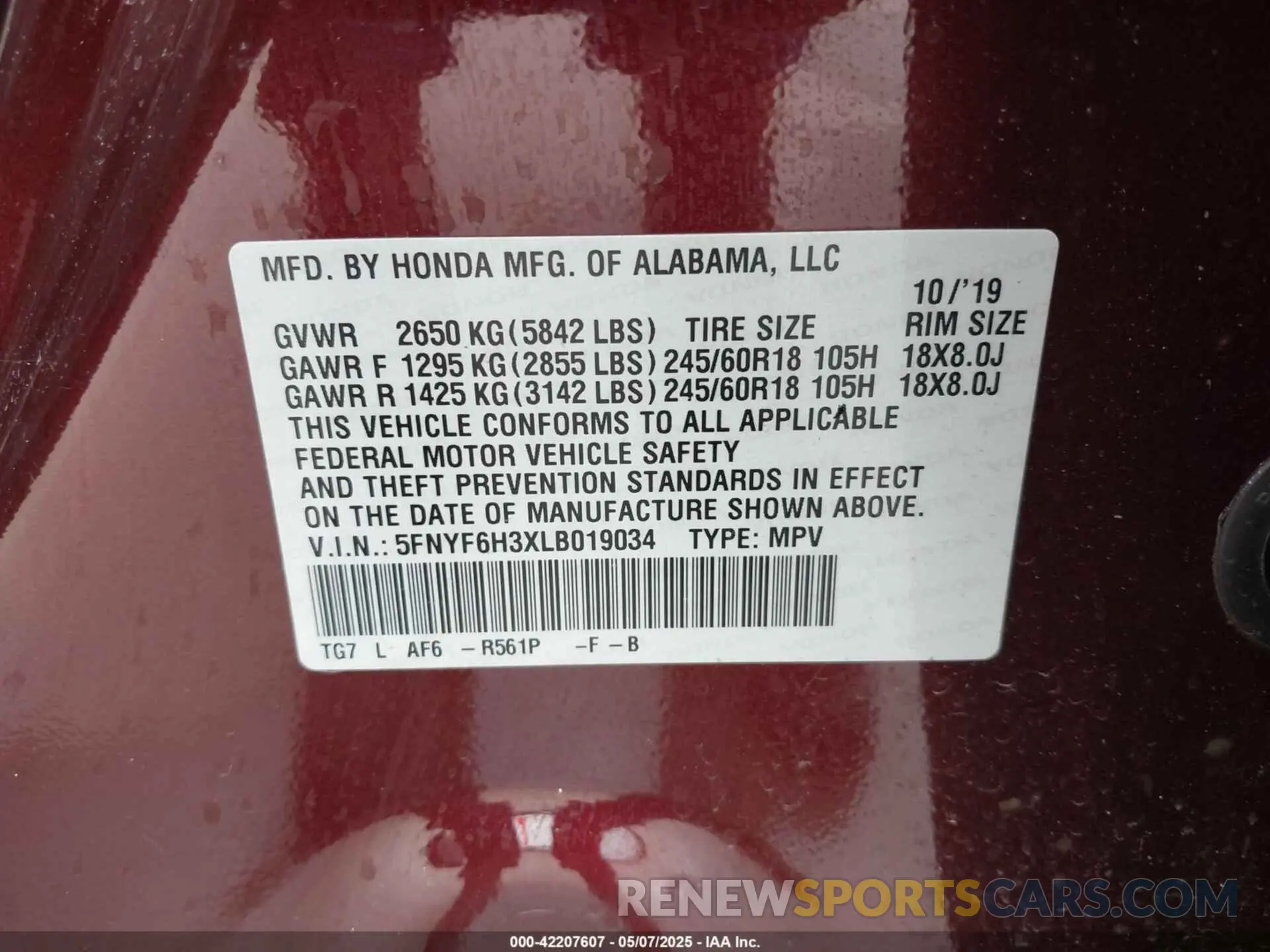 9 Photograph of a damaged car 5FNYF6H3XLB019034 HONDA PILOT 2020