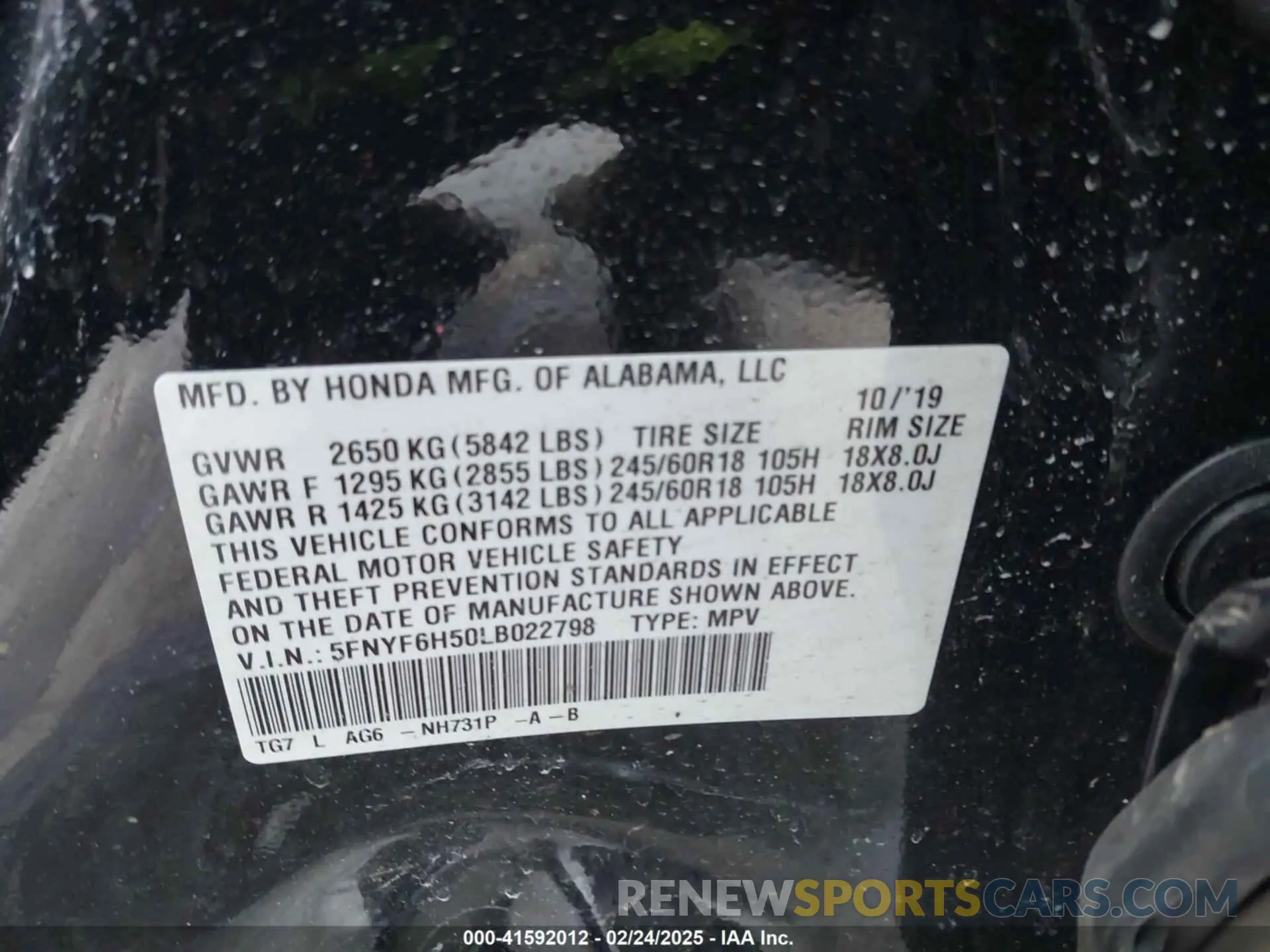 9 Photograph of a damaged car 5FNYF6H50LB022798 HONDA PILOT 2020