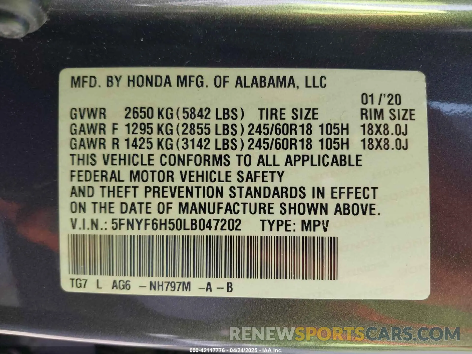 9 Photograph of a damaged car 5FNYF6H50LB047202 HONDA PILOT 2020