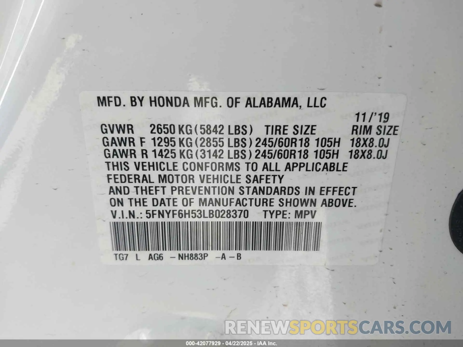 9 Photograph of a damaged car 5FNYF6H53LB028370 HONDA PILOT 2020