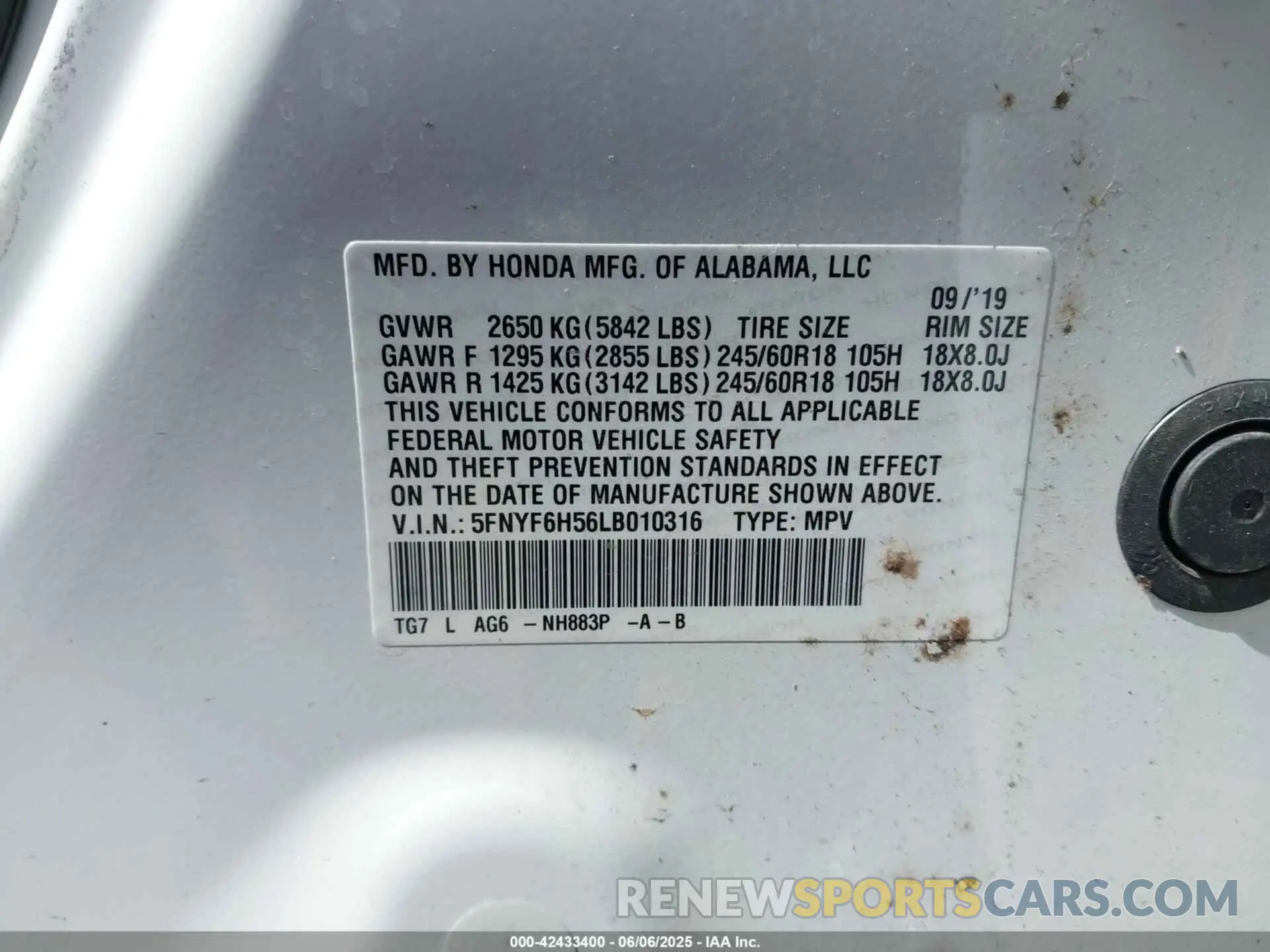 9 Photograph of a damaged car 5FNYF6H56LB010316 HONDA PILOT 2020