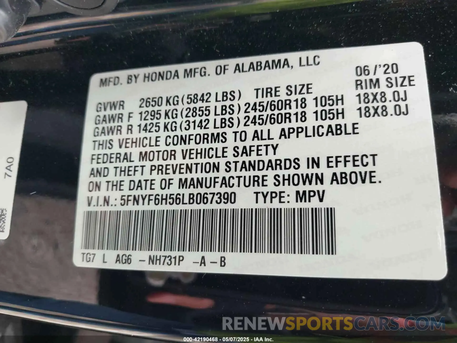 9 Photograph of a damaged car 5FNYF6H56LB067390 HONDA PILOT 2020
