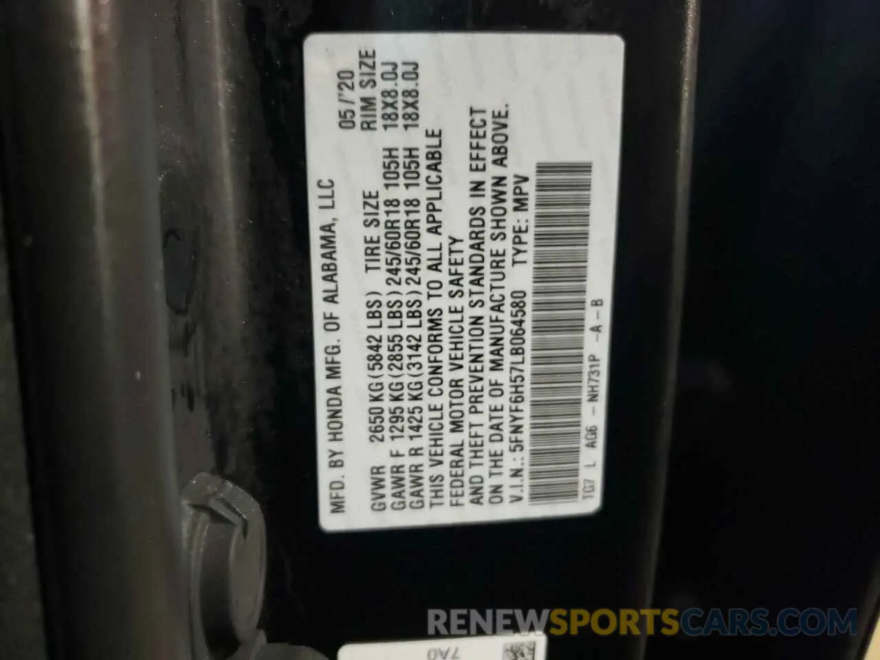 12 Photograph of a damaged car 5FNYF6H57LB064580 HONDA PILOT 2020