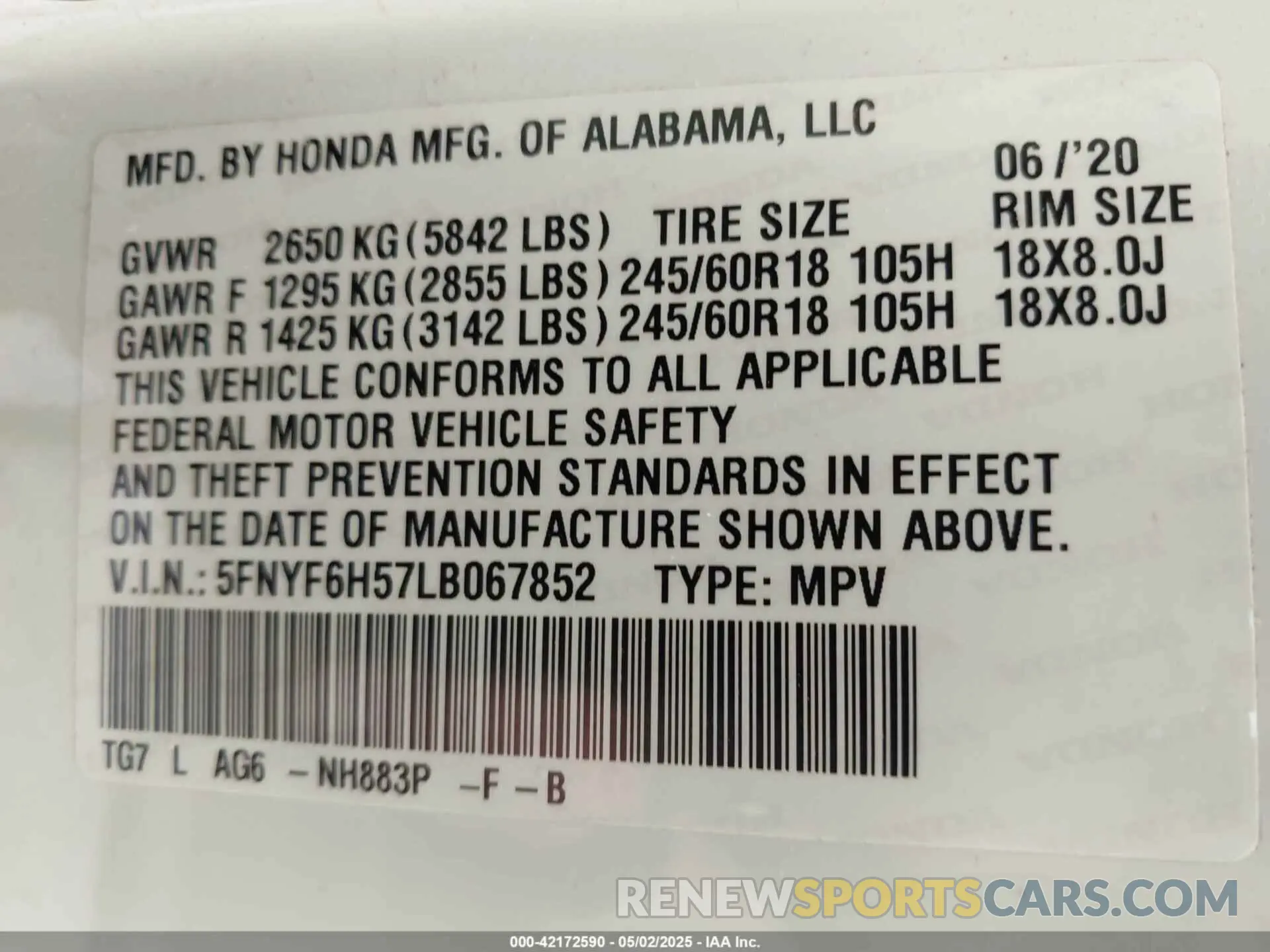 9 Photograph of a damaged car 5FNYF6H57LB067852 HONDA PILOT 2020