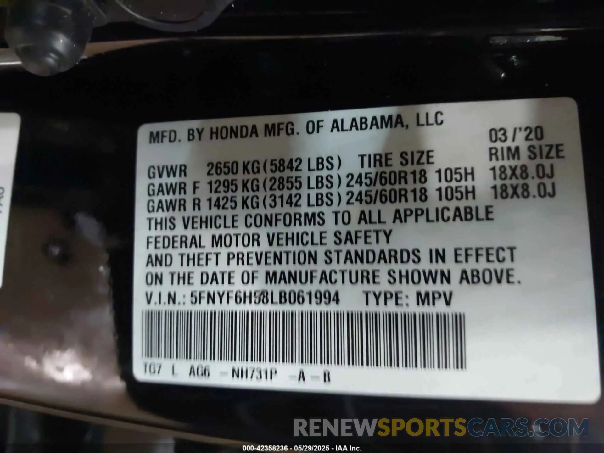 9 Photograph of a damaged car 5FNYF6H58LB061994 HONDA PILOT 2020