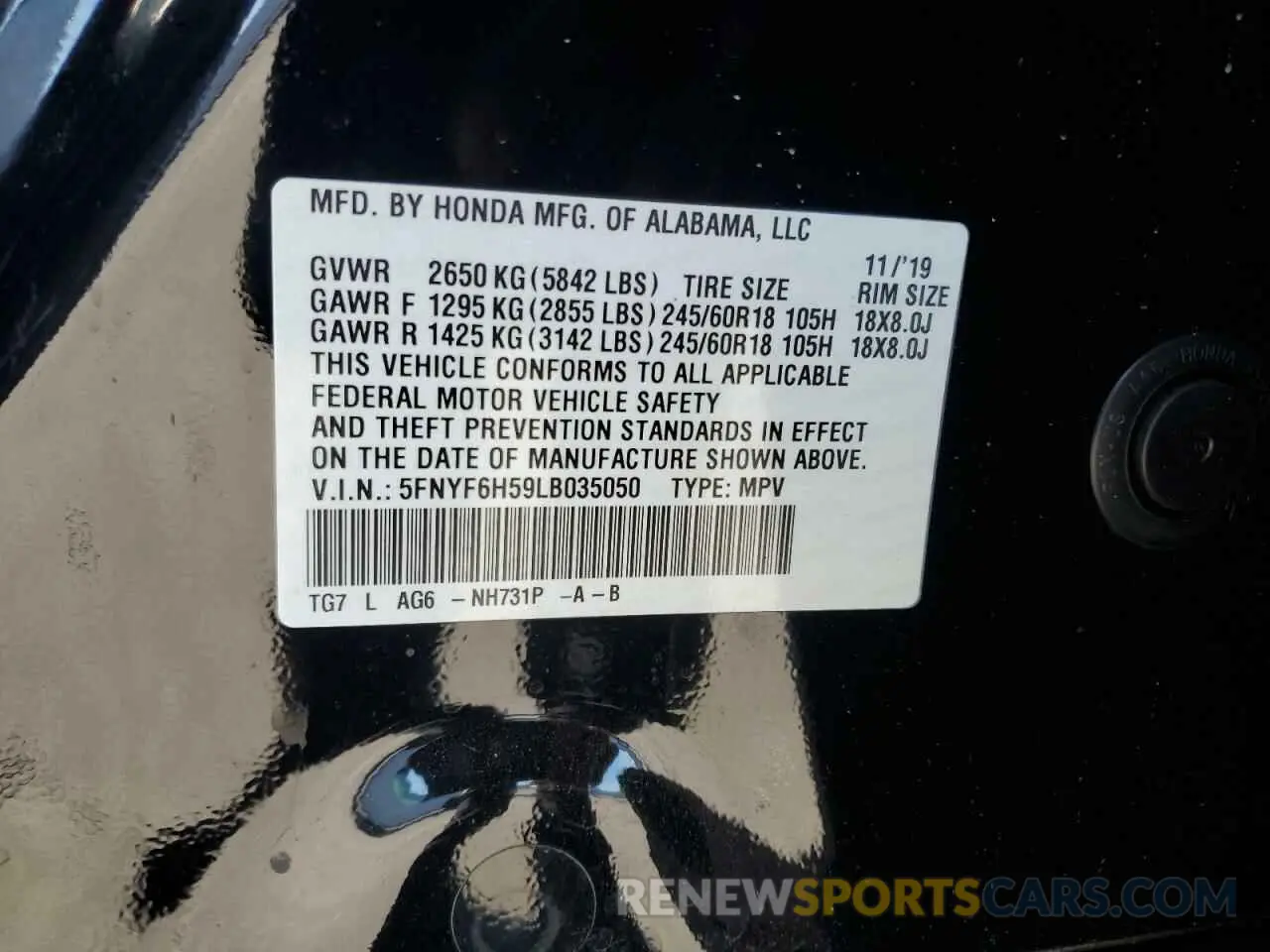 14 Photograph of a damaged car 5FNYF6H59LB035050 HONDA PILOT 2020