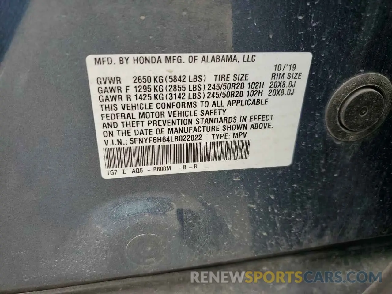 13 Photograph of a damaged car 5FNYF6H64LB022022 HONDA PILOT 2020