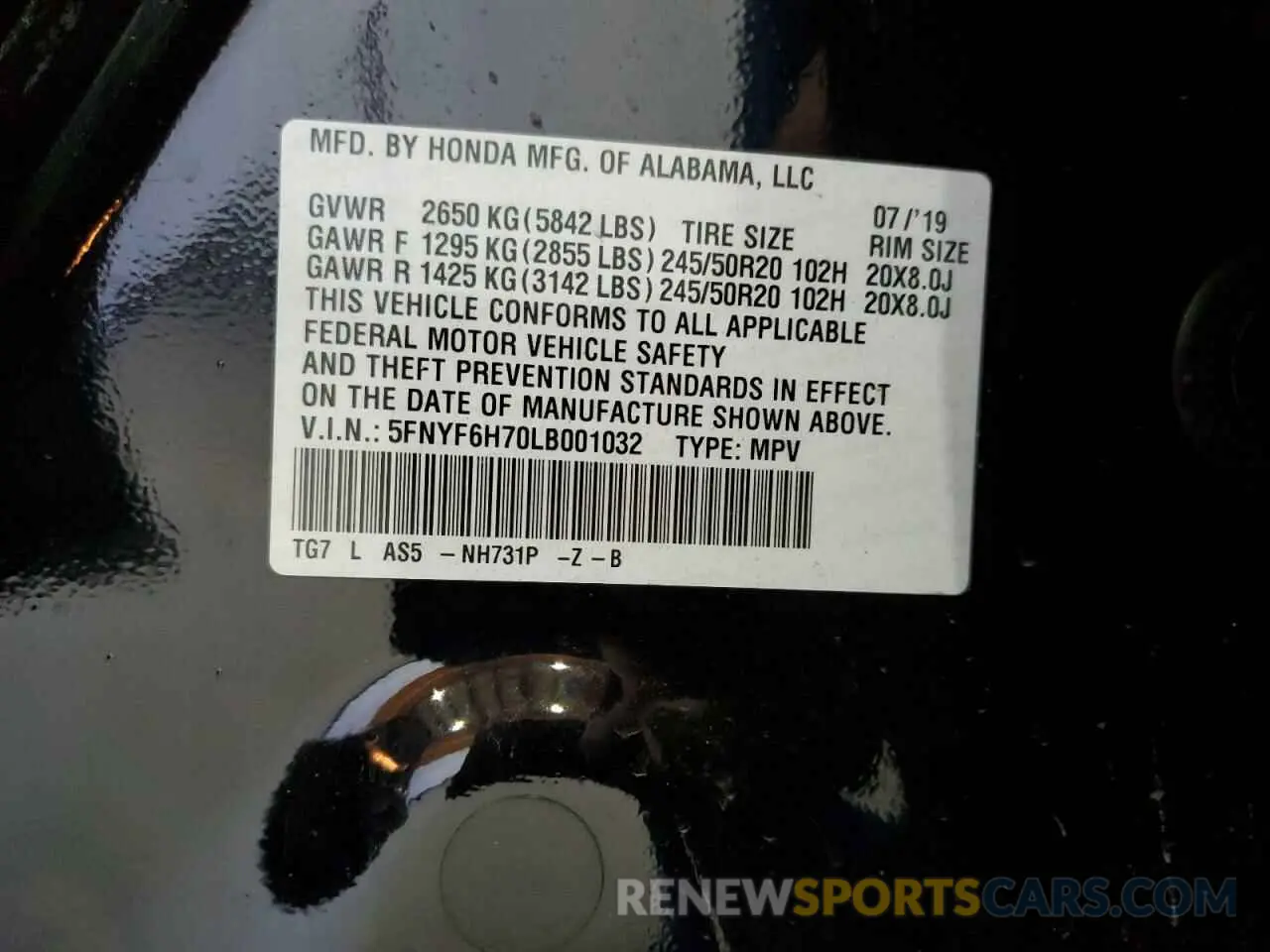 14 Photograph of a damaged car 5FNYF6H70LB001032 HONDA PILOT 2020