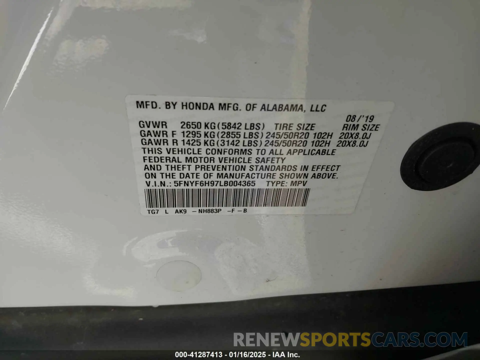 9 Photograph of a damaged car 5FNYF6H97LB004365 HONDA PILOT 2020