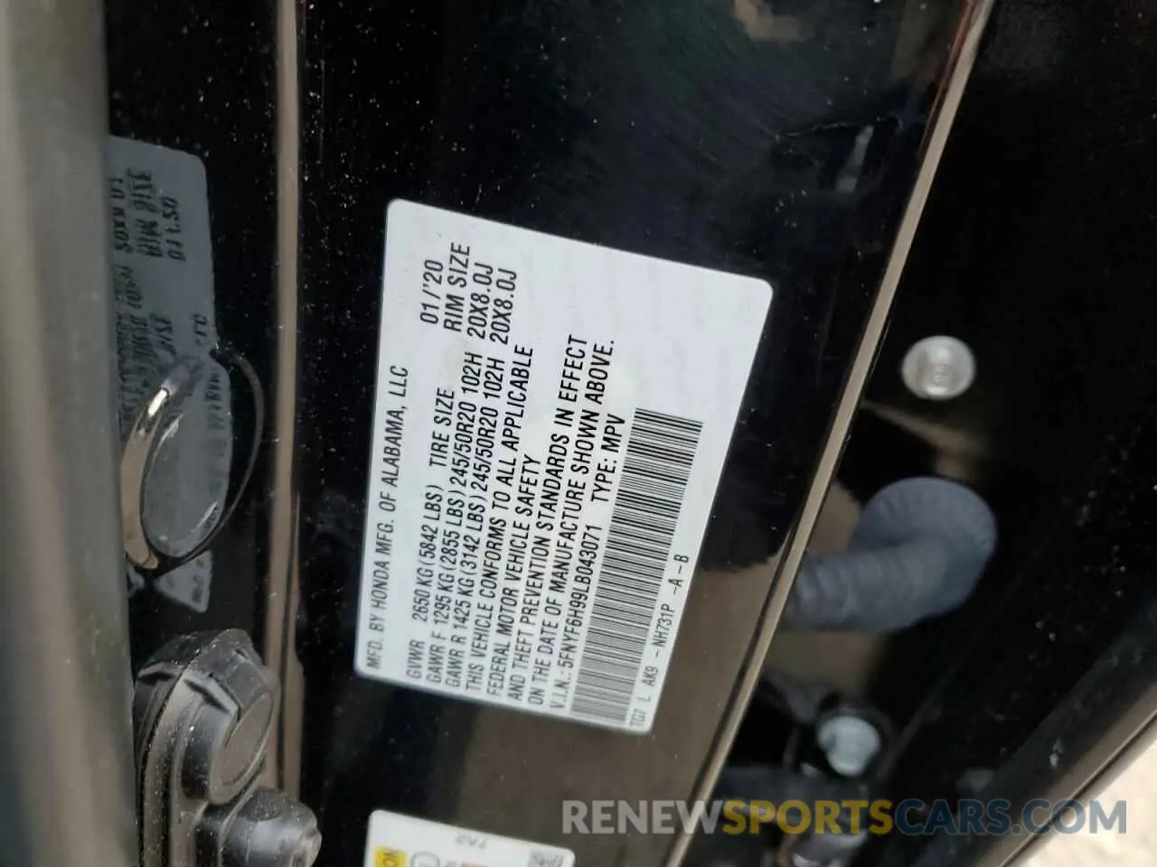 13 Photograph of a damaged car 5FNYF6H99LB043071 HONDA PILOT 2020