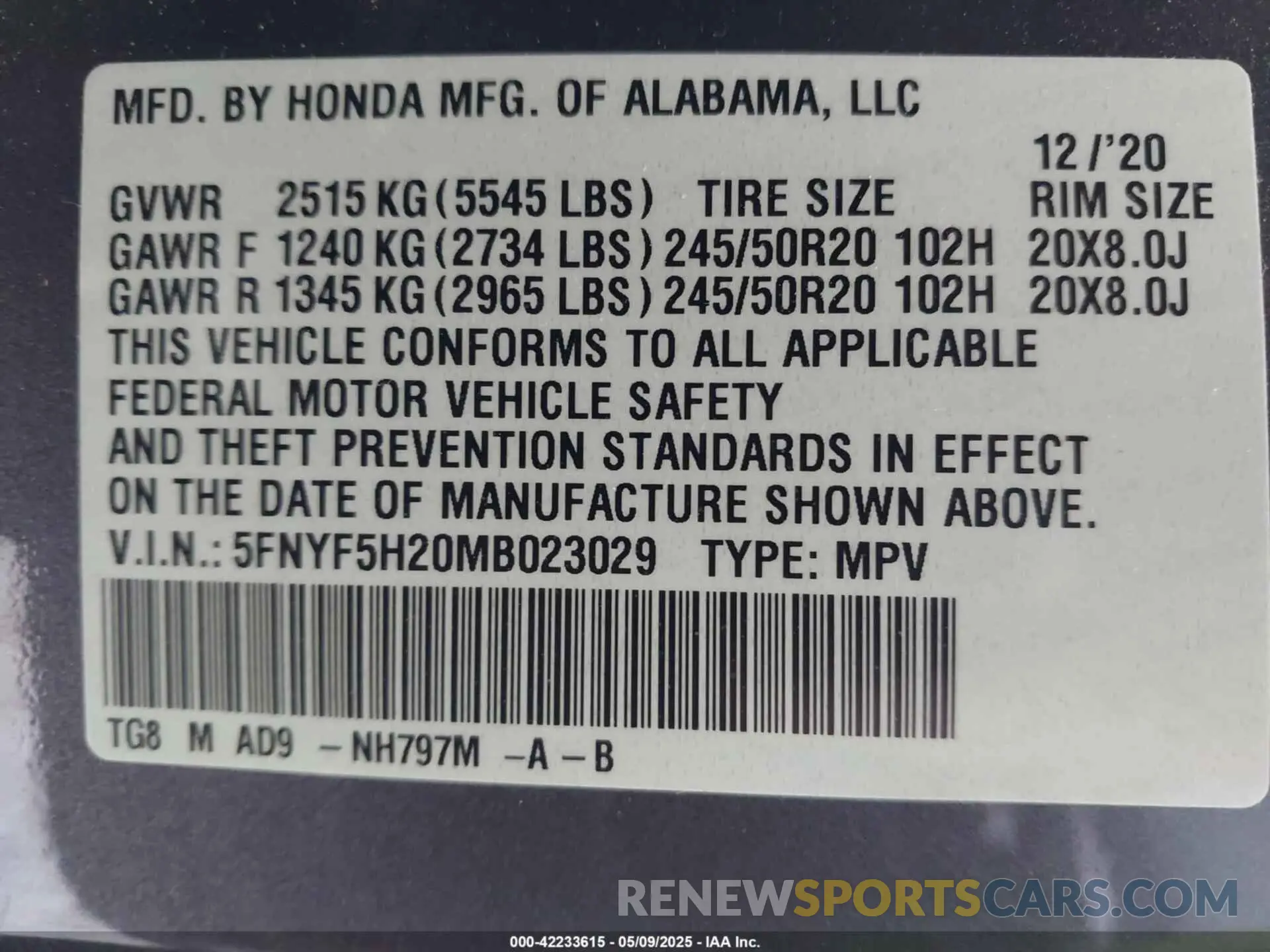 9 Photograph of a damaged car 5FNYF5H20MB023029 HONDA PILOT 2021