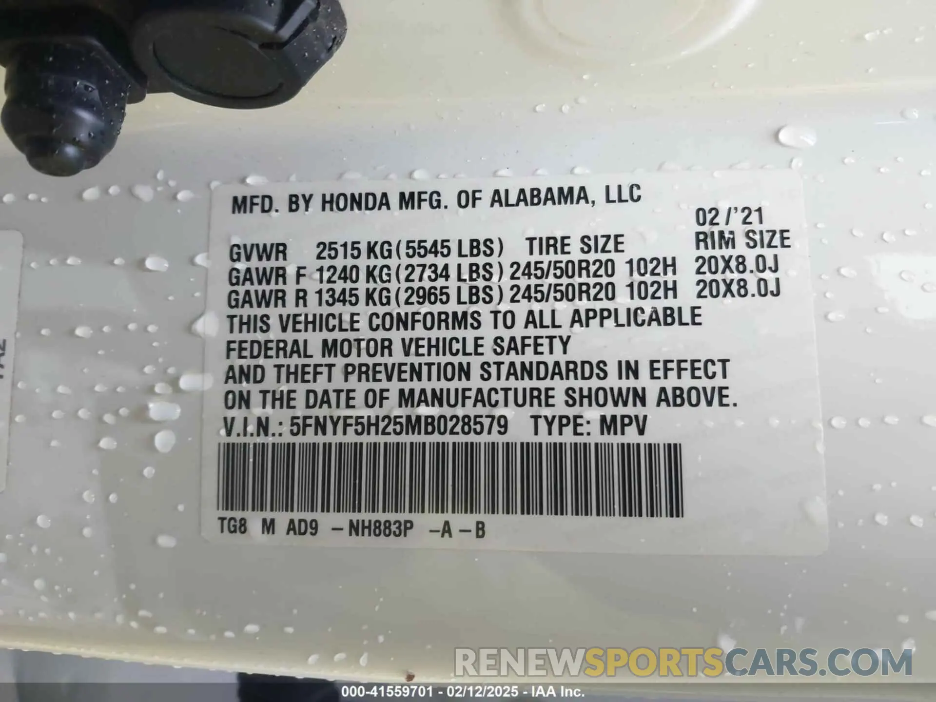 9 Photograph of a damaged car 5FNYF5H25MB028579 HONDA PILOT 2021