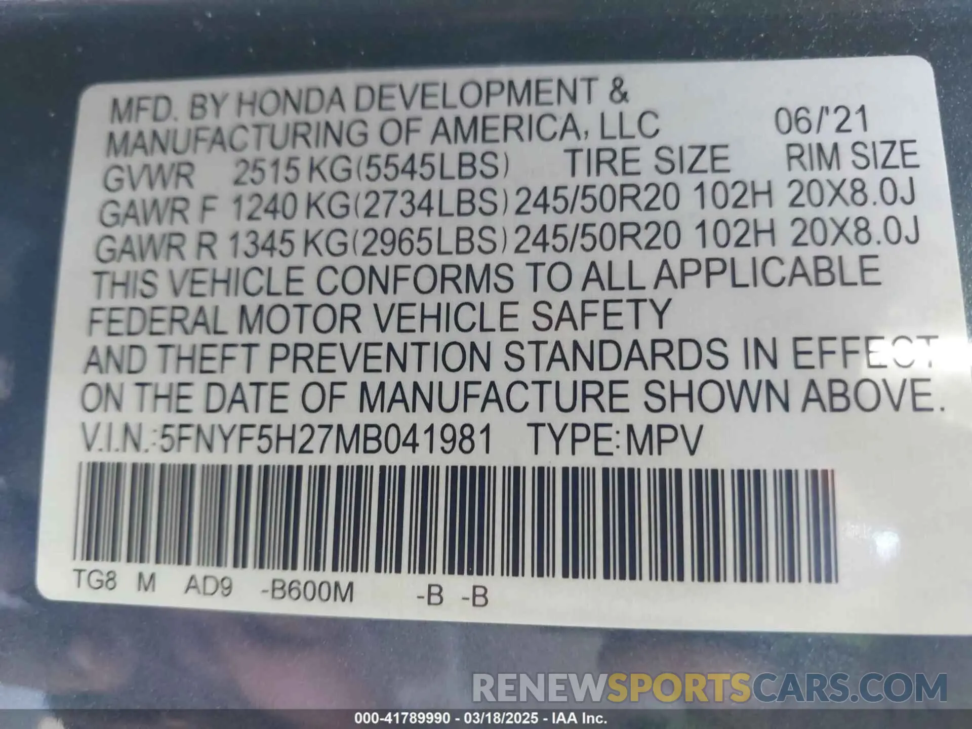 9 Photograph of a damaged car 5FNYF5H27MB041981 HONDA PILOT 2021