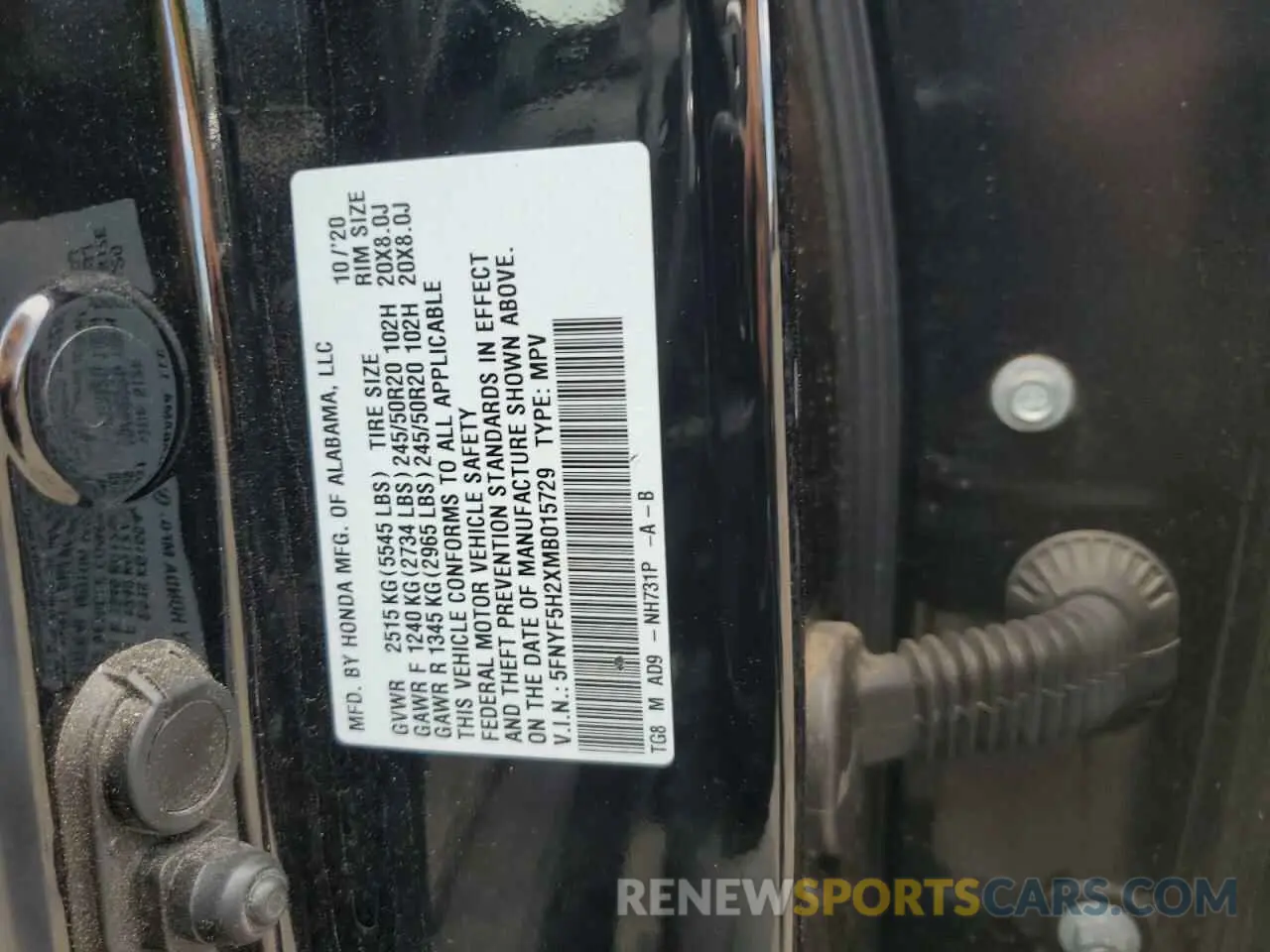 14 Photograph of a damaged car 5FNYF5H2XMB015729 HONDA PILOT 2021