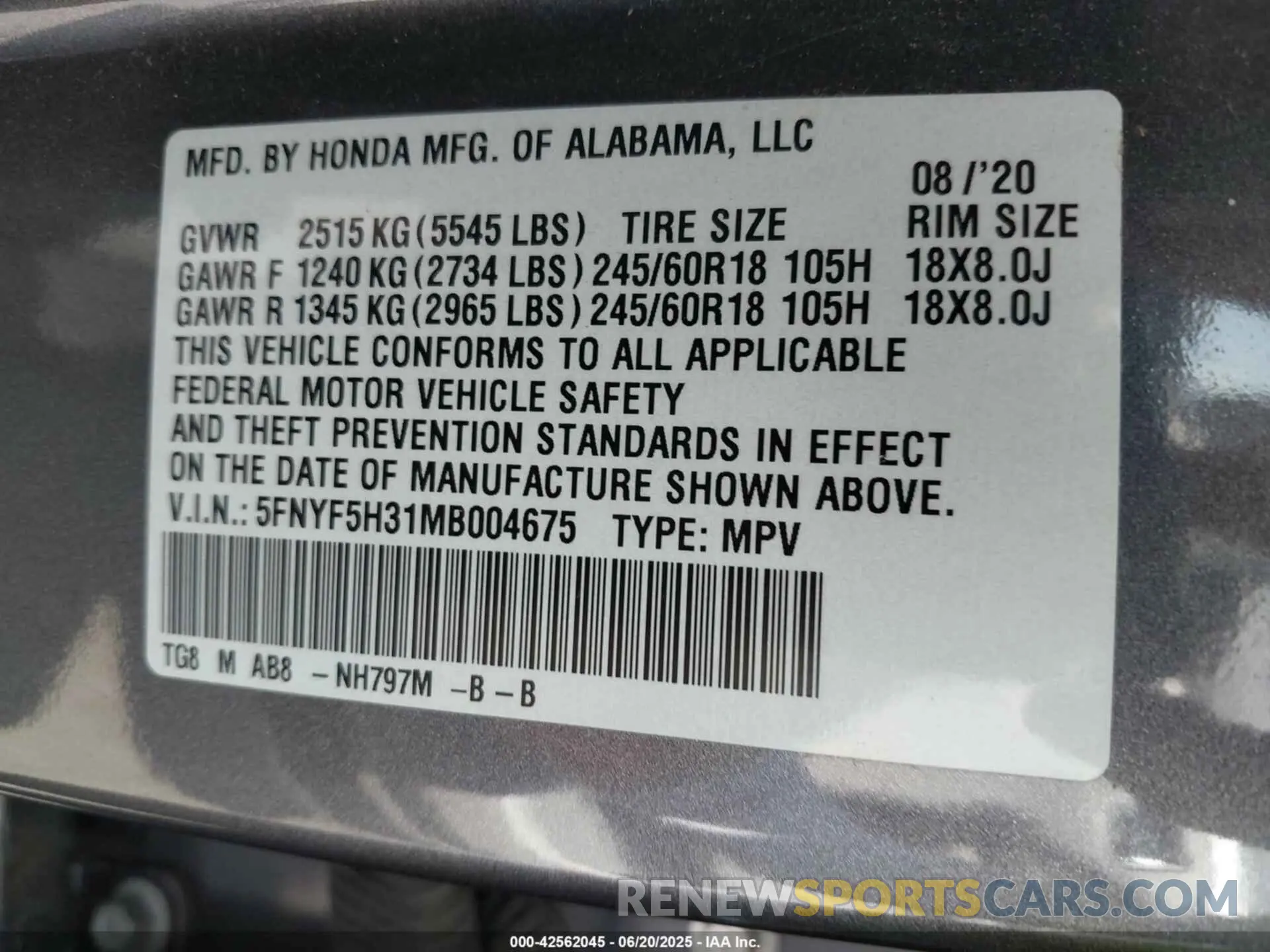 9 Photograph of a damaged car 5FNYF5H31MB004675 HONDA PILOT 2021