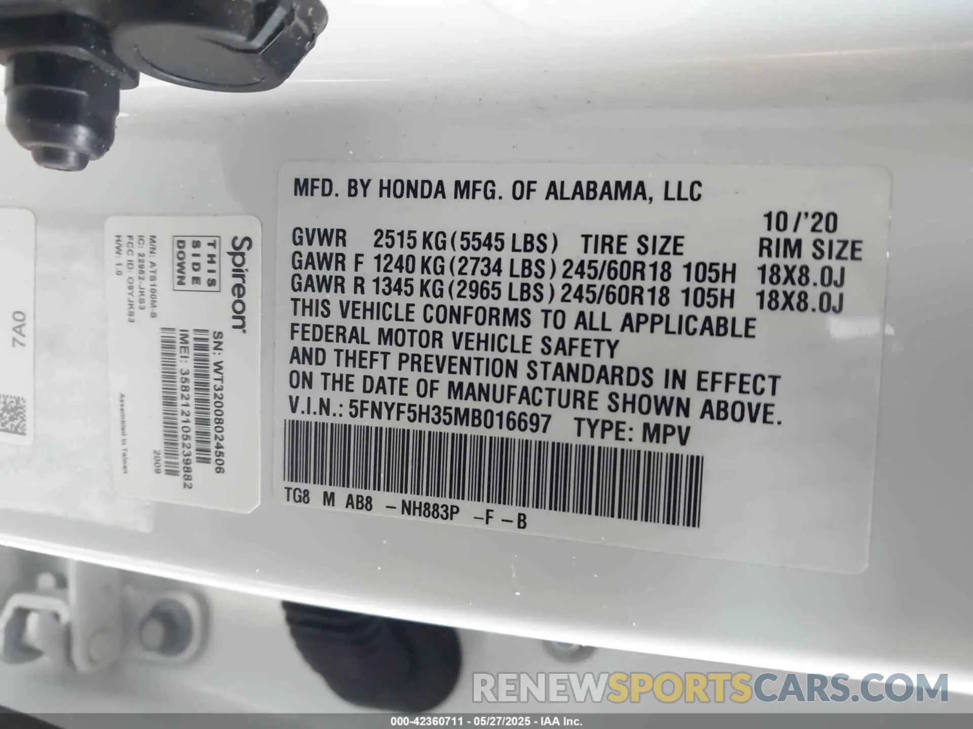 9 Photograph of a damaged car 5FNYF5H35MB016697 HONDA PILOT 2021