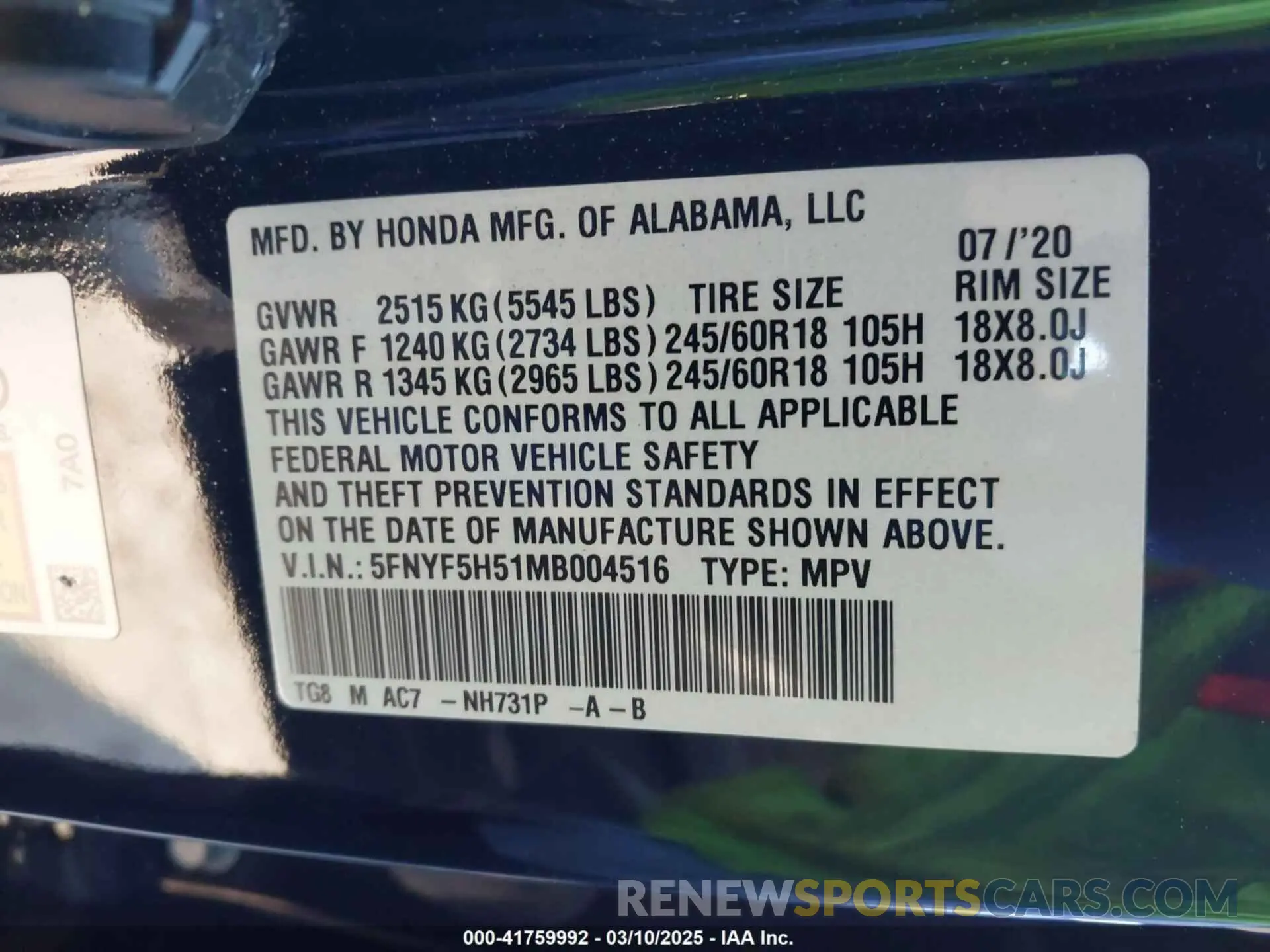 9 Photograph of a damaged car 5FNYF5H51MB004516 HONDA PILOT 2021